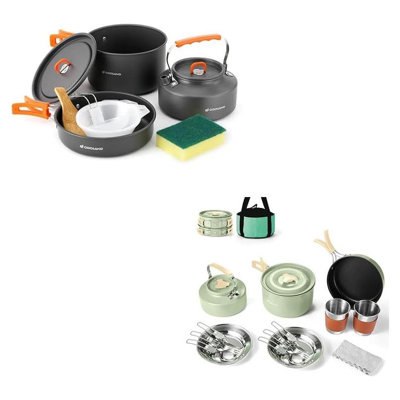 Odoland Bundle - 2 Items 10pcs Camping Cookware and Camping Cookware Set