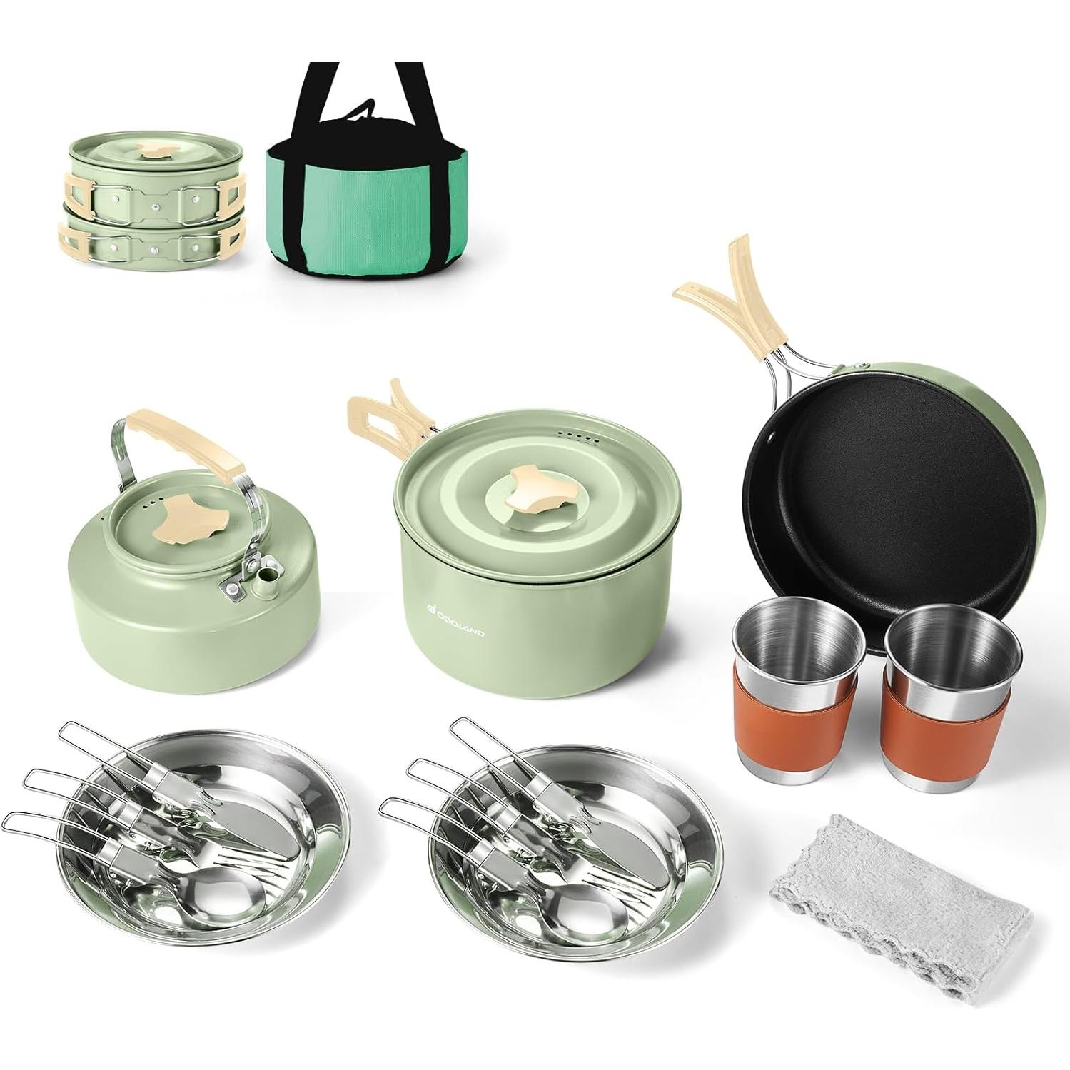 Odoland Bundle - 2 Items 10pcs Camping Cookware and Camping Cookware Set