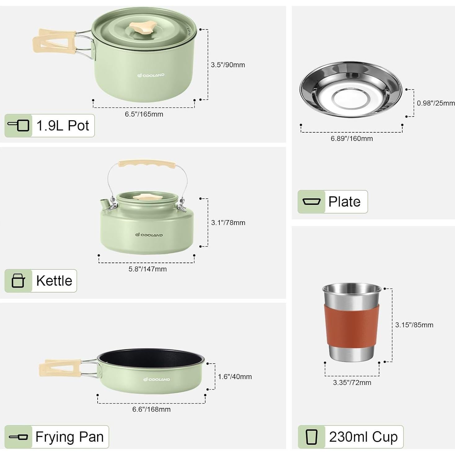 Odoland Bundle - 2 Items 10pcs Camping Cookware and Camping Cookware Set