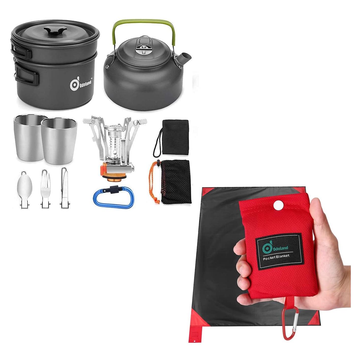 Kit de Cocina para Camping Odoland 12 Piezas con Manta 110x160cm