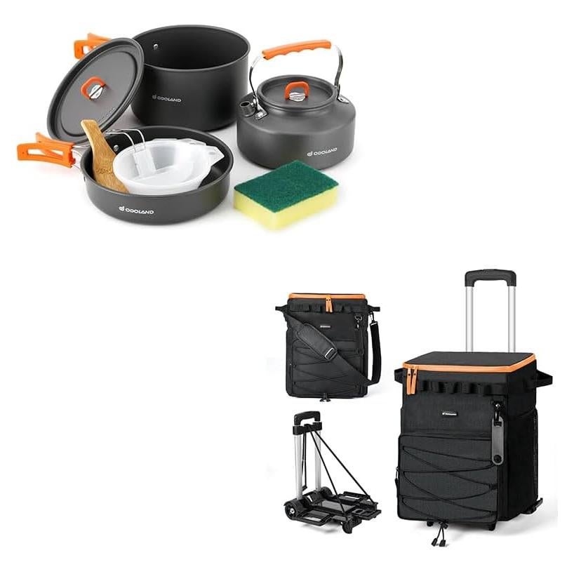 Set Utensilios de Cocina Camping 10pcs + Enfriador Odoland 48 L