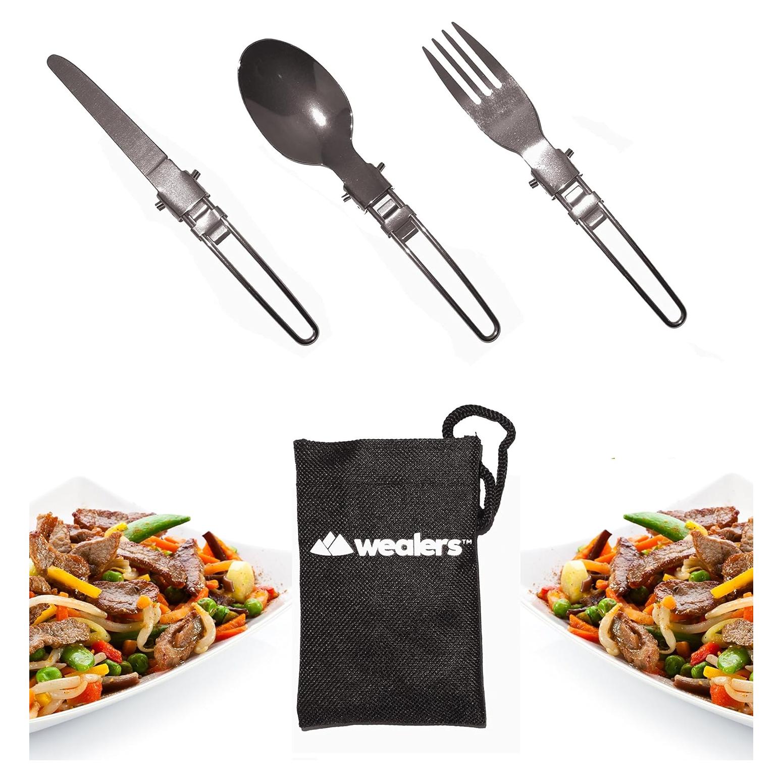 Juego de Utensilios de Camping Wealers 3 Piezas Acero Inoxidable