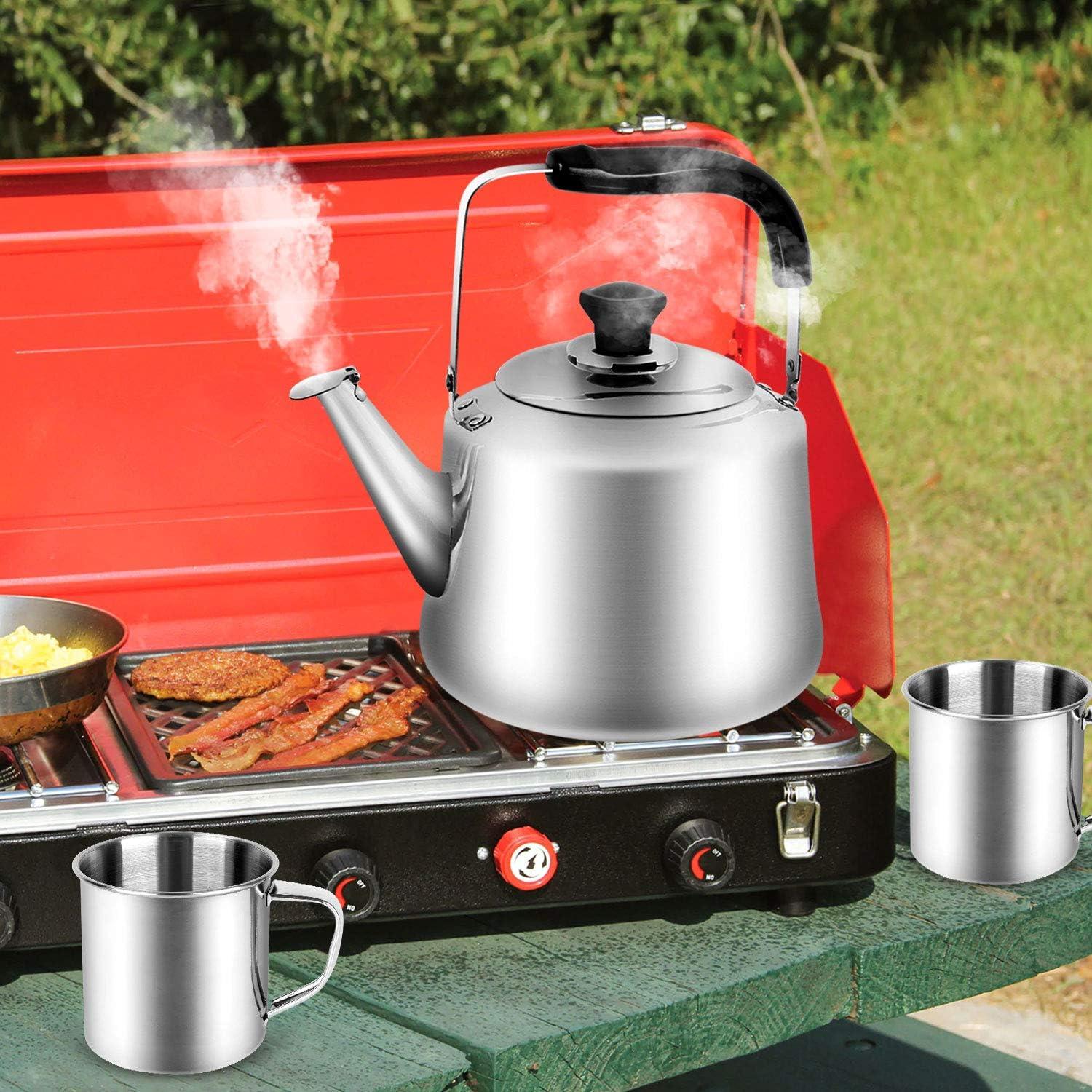 Set de Tetera de Camping Odoland 4L con 4 Tazas Acero Inoxidable