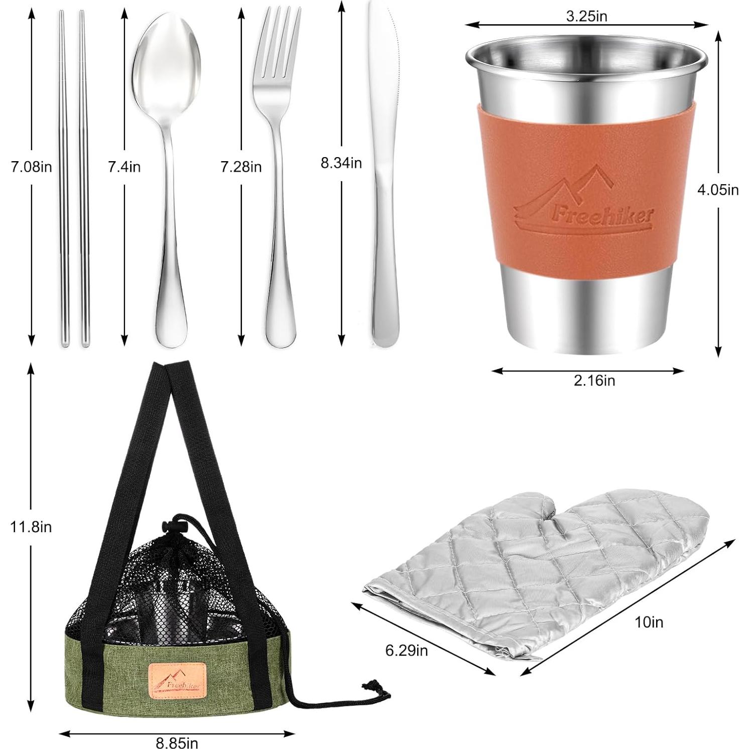 Kit de Cocina Camping Freehiker 7 Piezas Acero Inoxidable