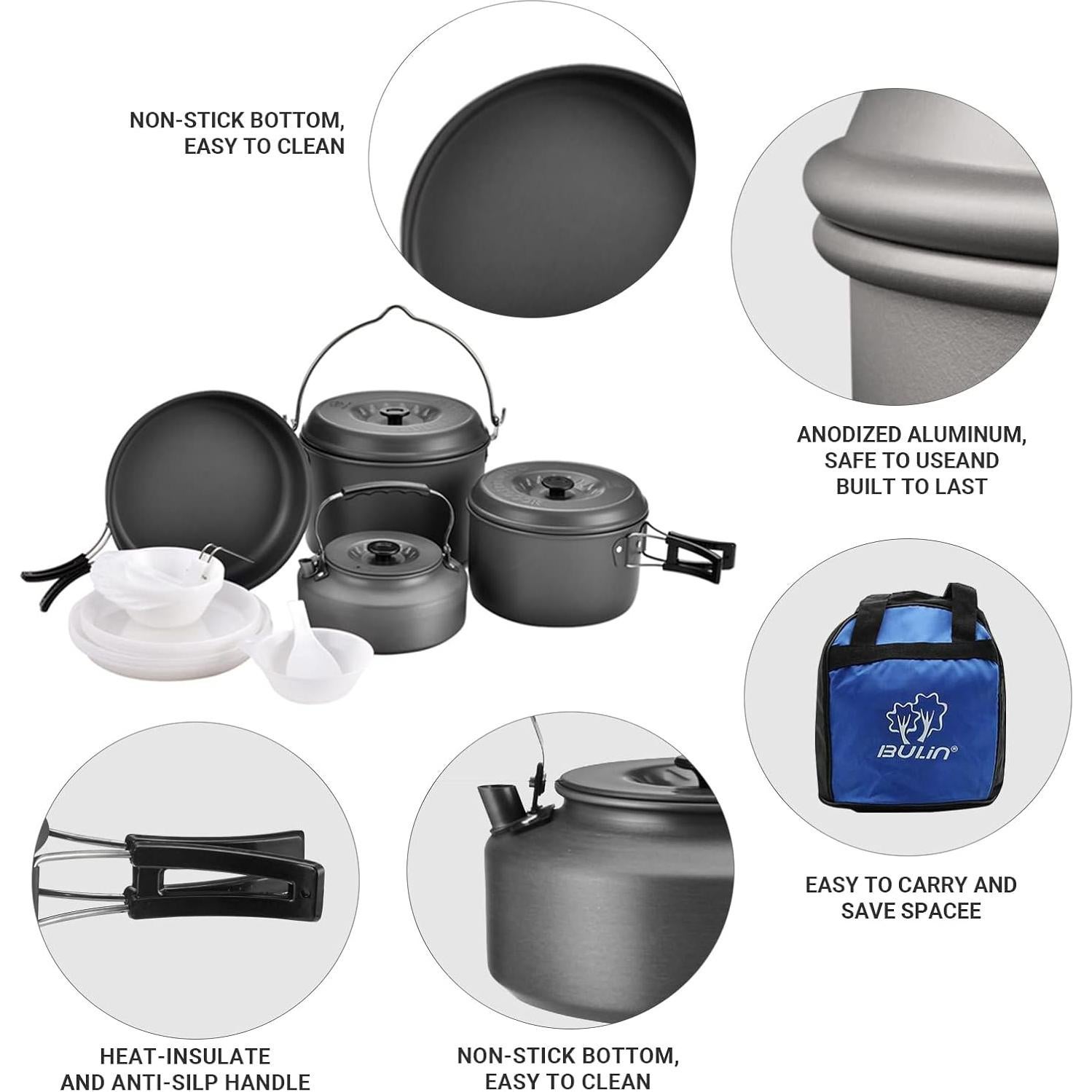 Kit de Cocina para Camping Bulin 13 Piezas Antiadherente