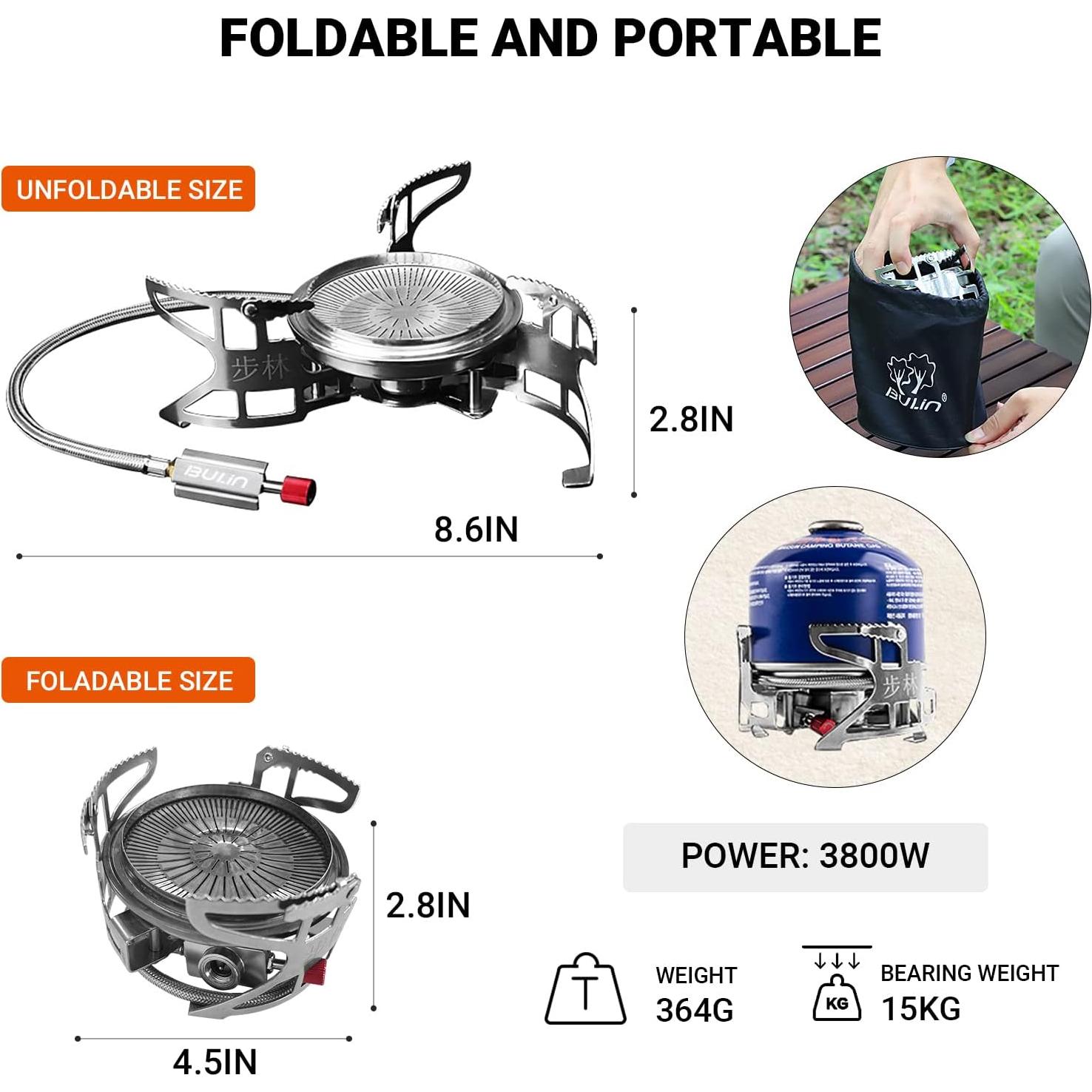 Estufa de Gas Camping Bulin 3800W Portátil a Prueba de Viento