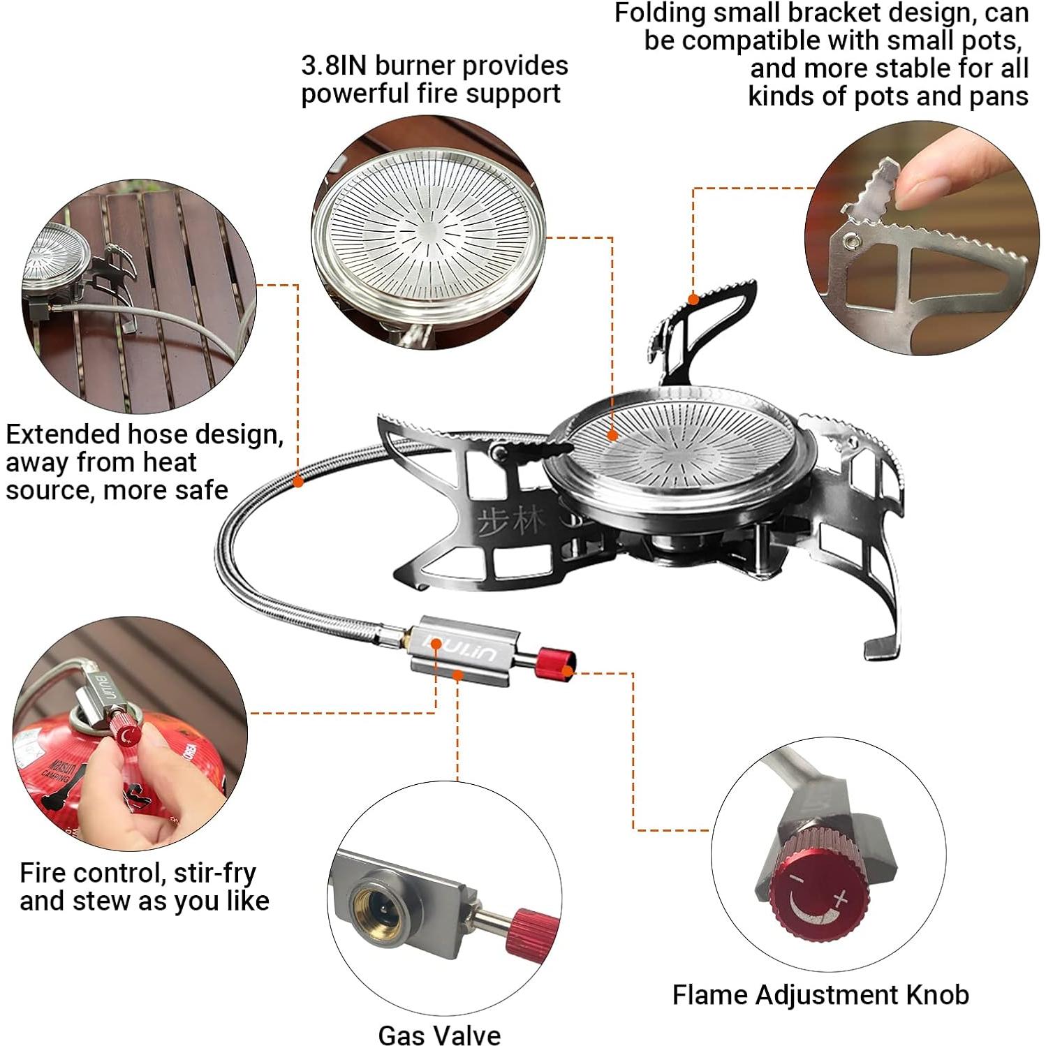 Estufa de Gas Camping Bulin 3800W Portátil a Prueba de Viento
