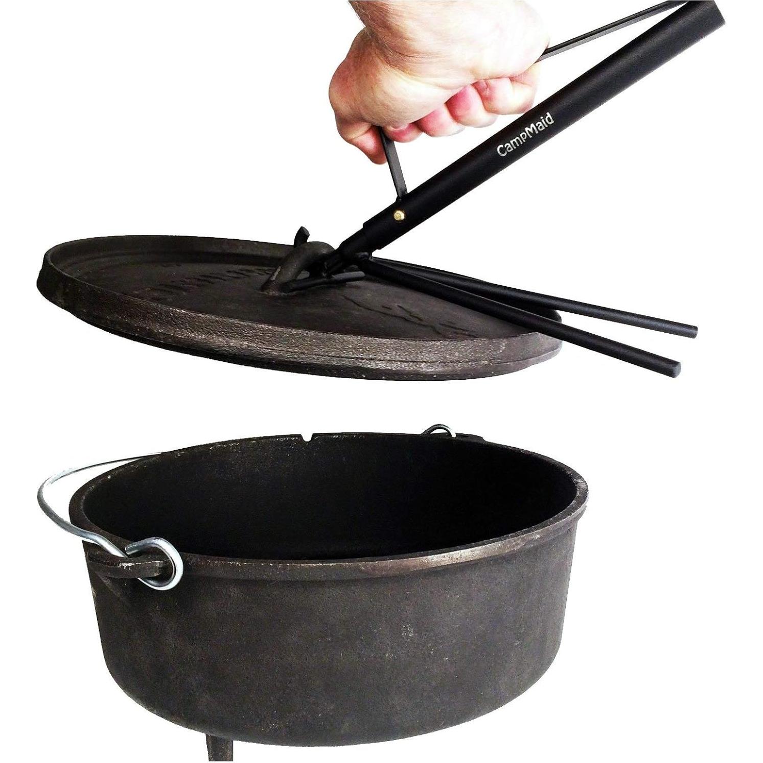 CampMaid Outdoor Cooking Set - Dutch Oven Tools Set - Charcoal Holder & Cast Iron Grill Accessories - Camping Grill Set - Outdoor Cooking Essentials - Camp Kitchen Equipment - (7 Piece Set)