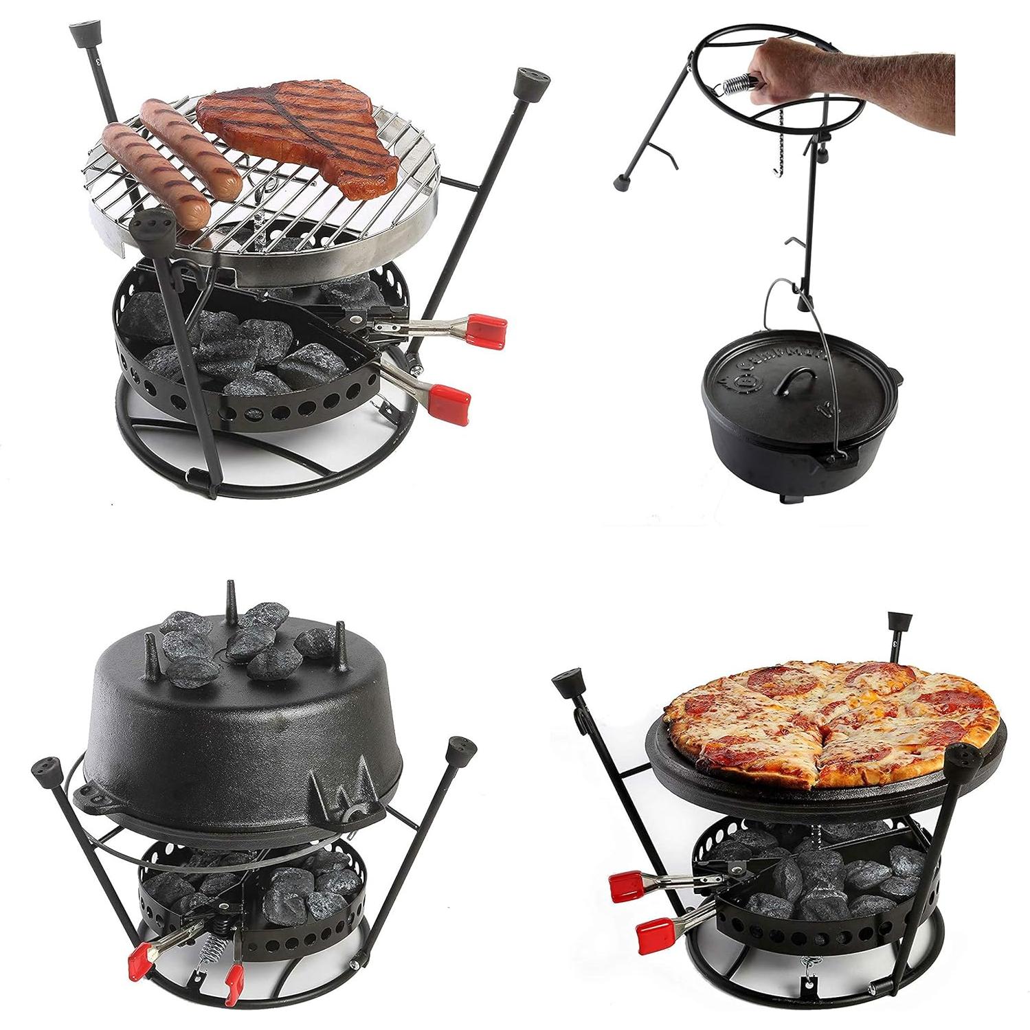 CampMaid Outdoor Cooking Set - Dutch Oven Tools Set - Charcoal Holder & Cast Iron Grill Accessories - Camping Grill Set - Outdoor Cooking Essentials - Camp Kitchen Equipment - (7 Piece Set)