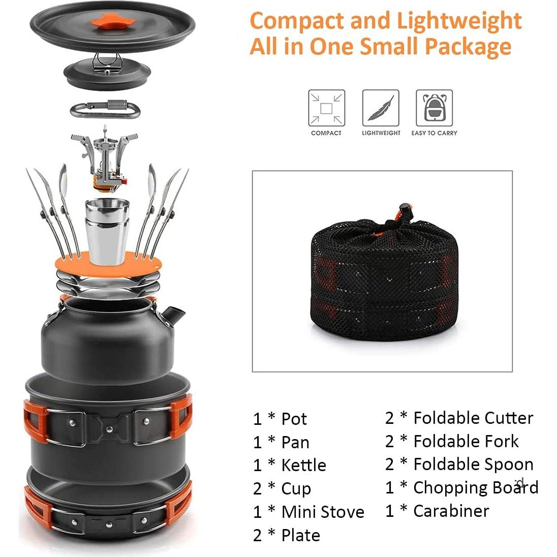 Juego de Ollas y Sartenes Lixada 16 Piezas para Camping