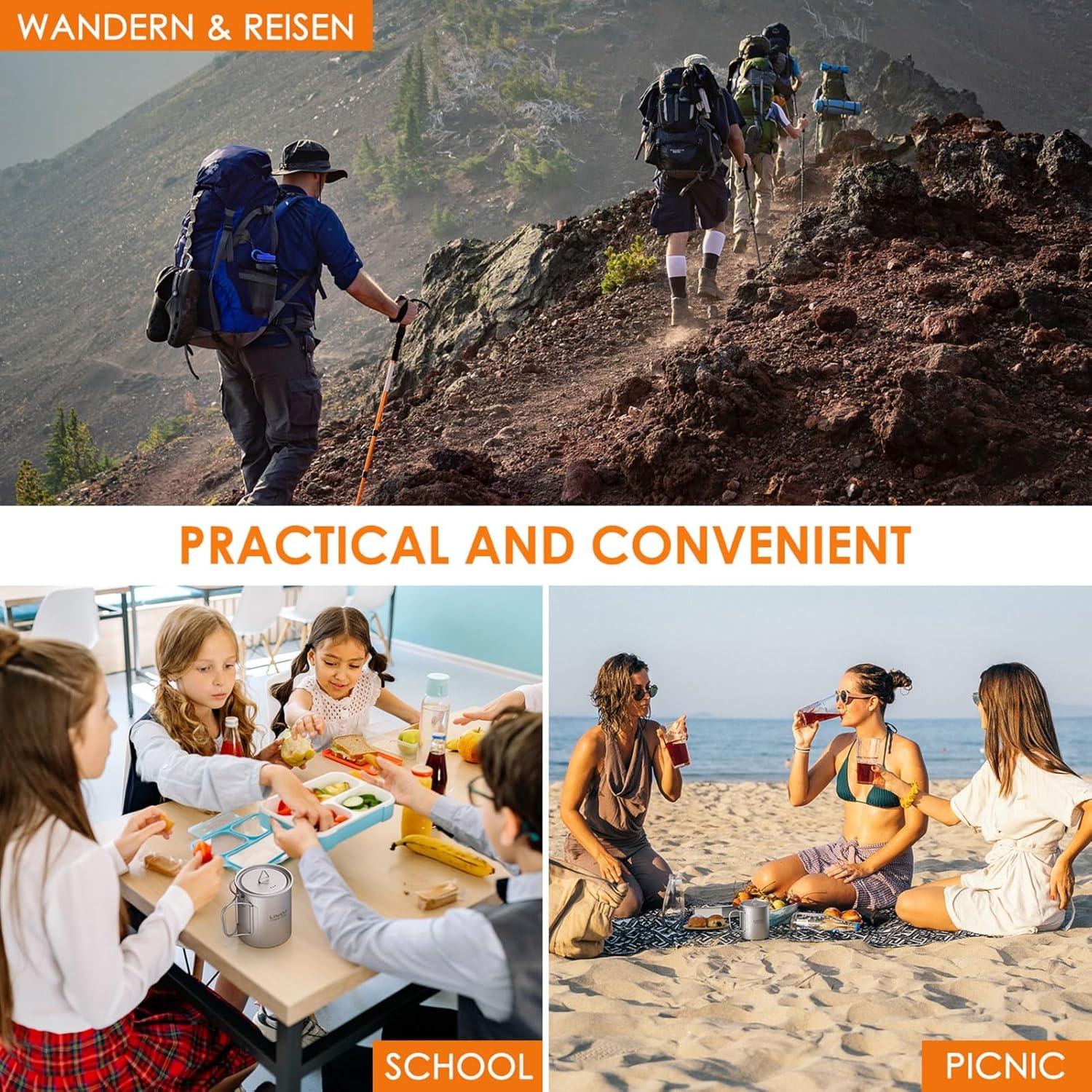 Taza de Titanio Lixada 750ml con Tapa y Mango Plegable