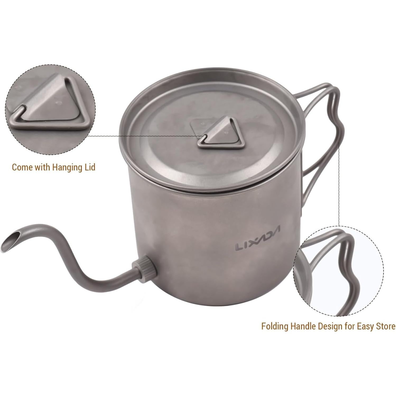 Tetera de Camping Lixada de Titanio 400 ml Pitorro Desmontable