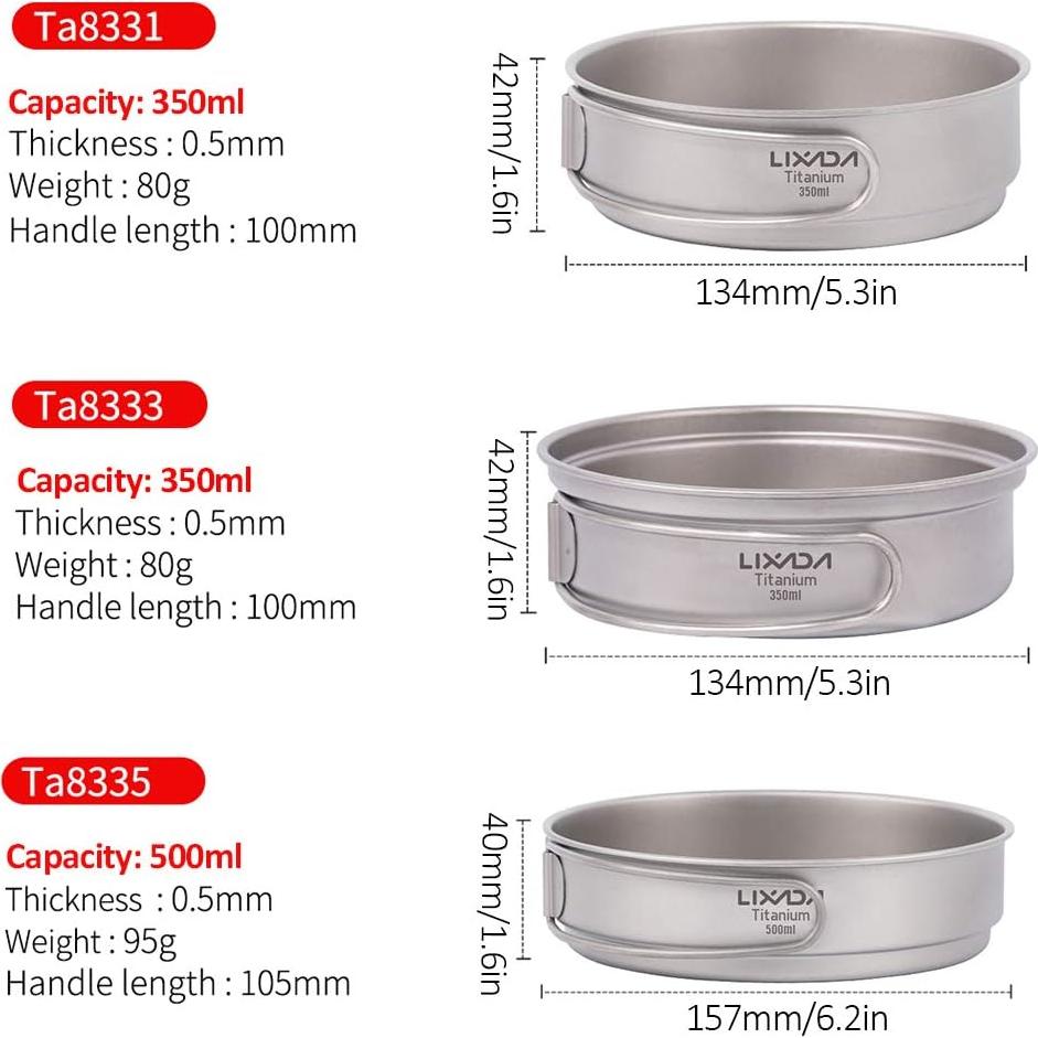 Sartén de Titanio Lixada Ta8335 500ml Camping Plegable