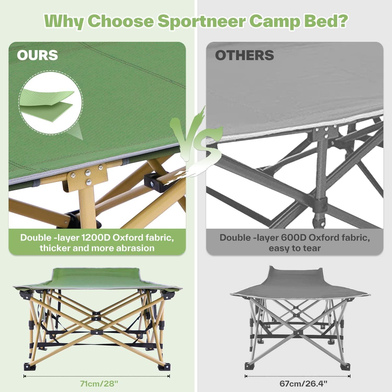 Cama de Camping Sportneer Plegable 1200D Verde para Adultos