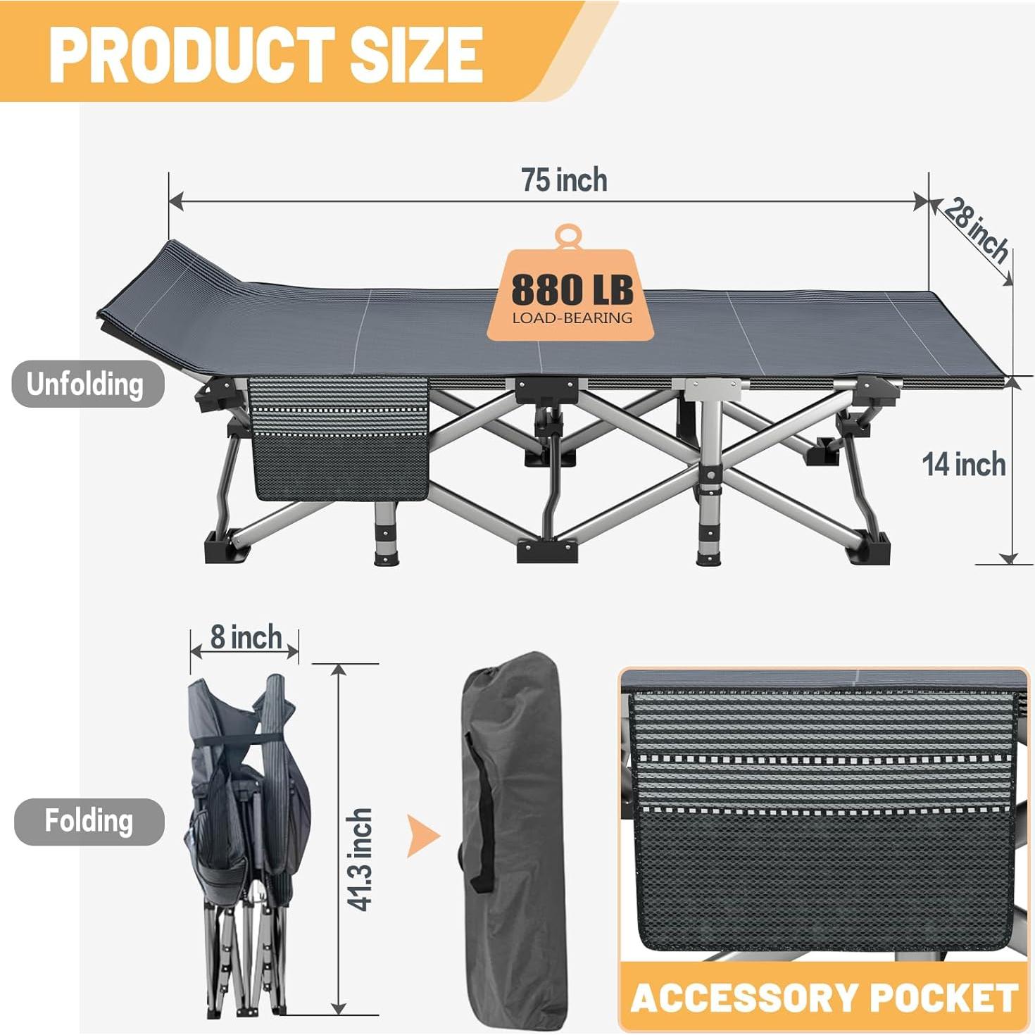 Cama Plegable DoCred para Camping con Colchón - Paquete de 2