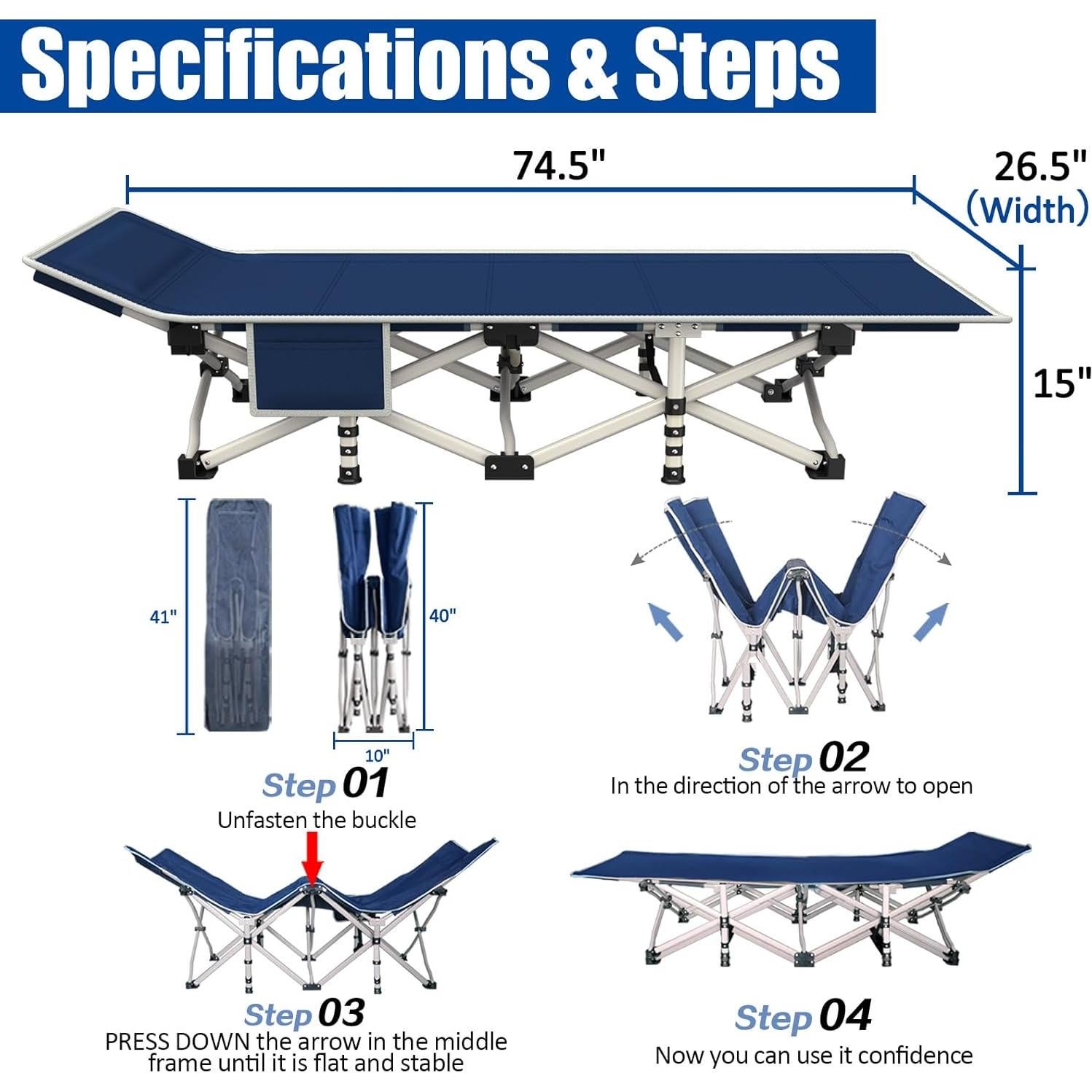 Cama de Camping Plegable GETOVIN con Almohadilla Gruesa 204kg