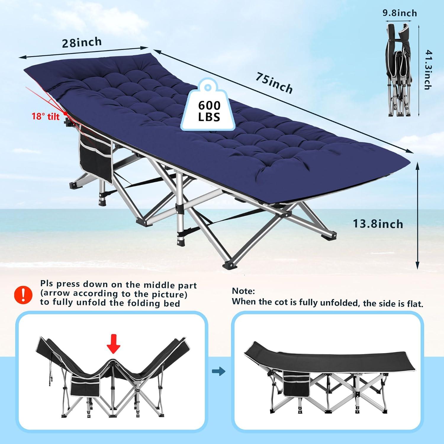 Cama de Camping HABUTWAY Plegable con Colchón 191x71cm 272kg
