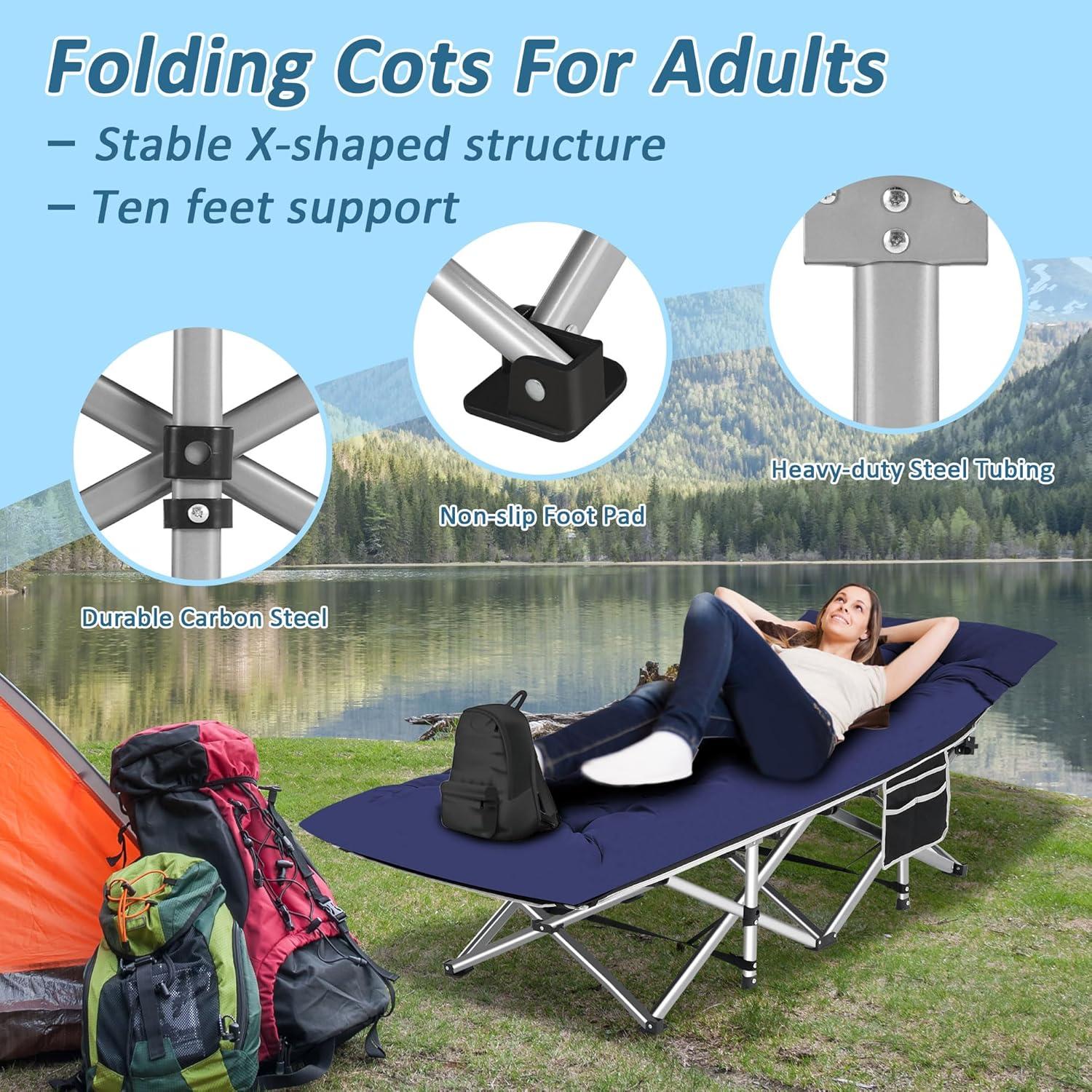 Cama de Camping HABUTWAY Plegable con Colchón 191x71cm 272kg