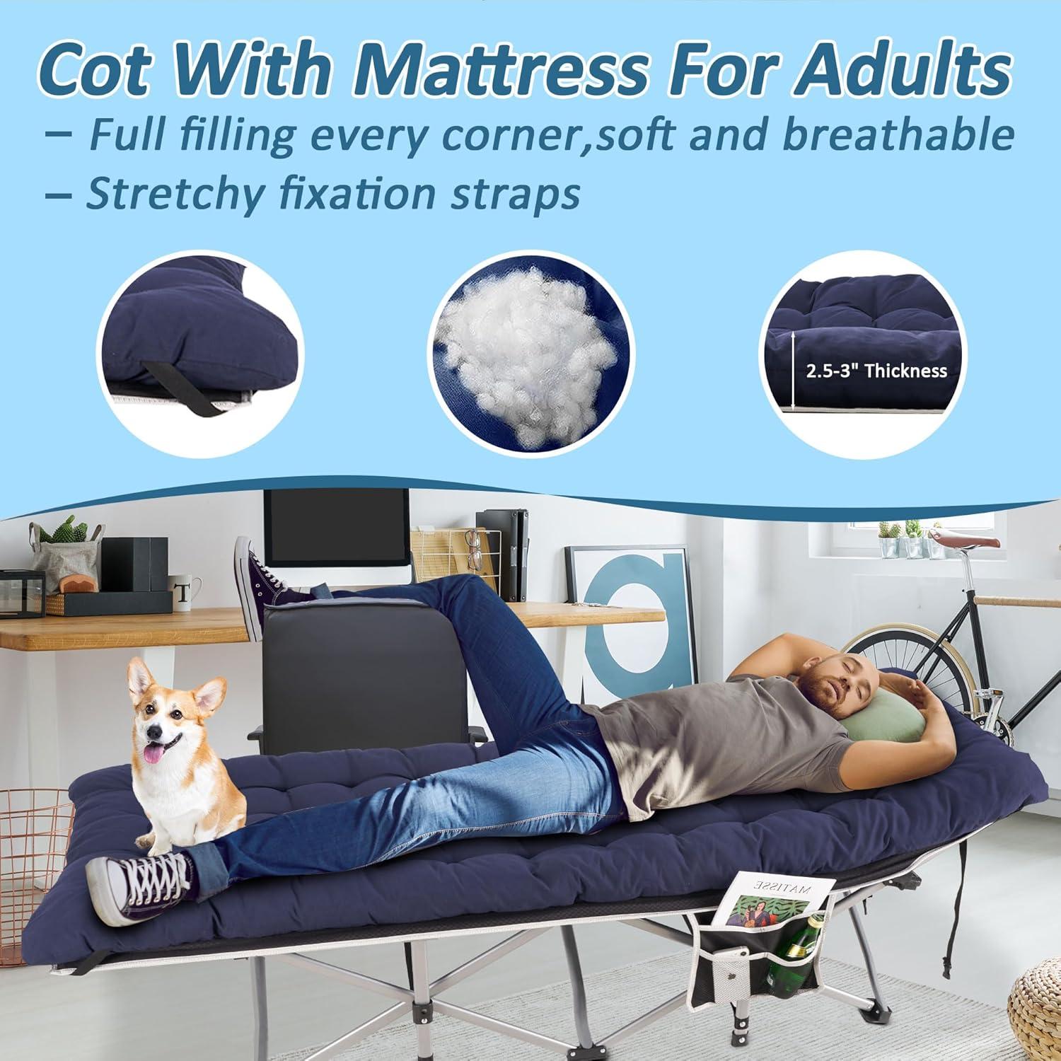 Cama de Camping HABUTWAY Plegable con Colchón 191x71cm 272kg