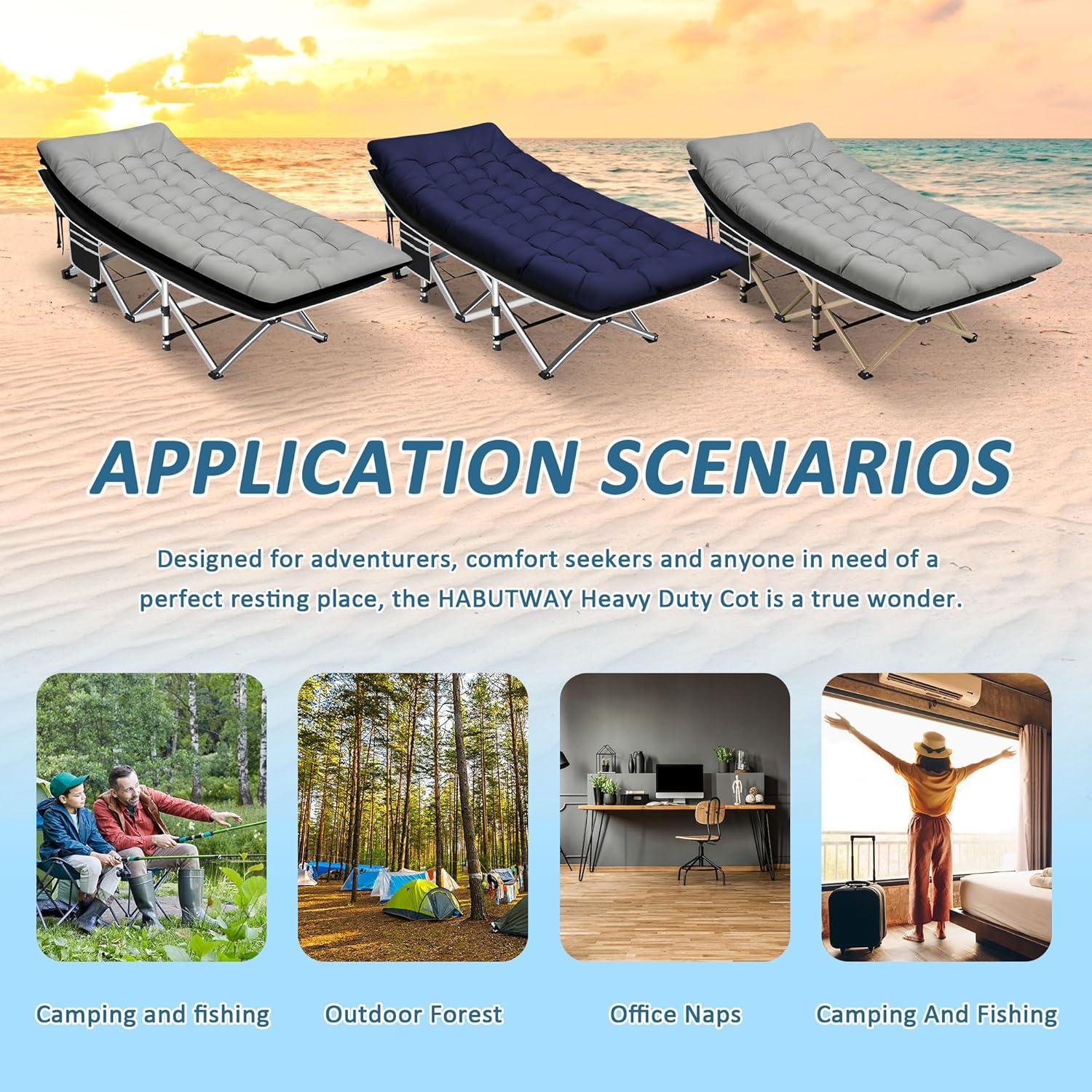 Cama de Camping HABUTWAY Plegable con Colchón 191x71cm 272kg