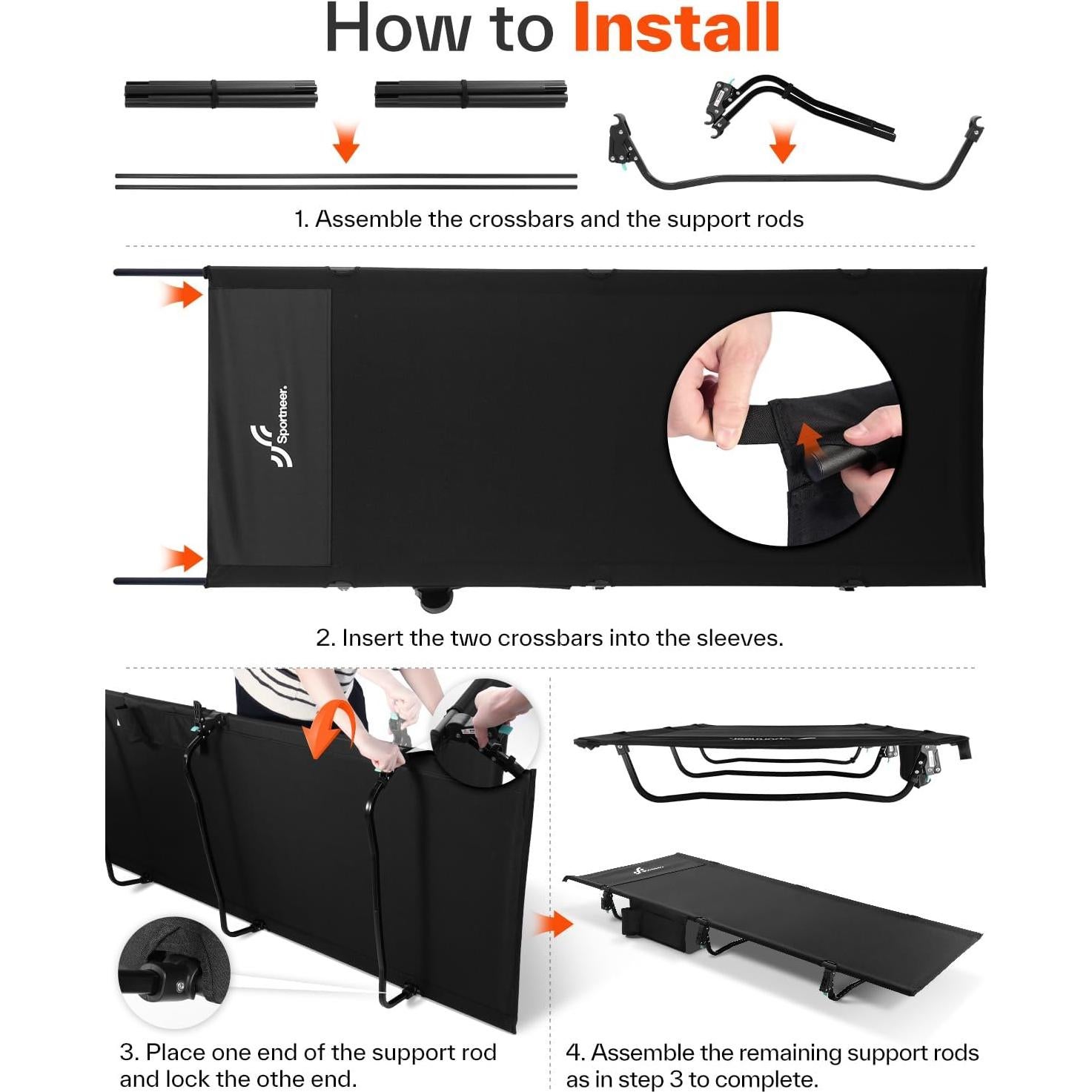 Cama de Camping Plegable Sportneer 190x80 cm Ligera 2.5 kg