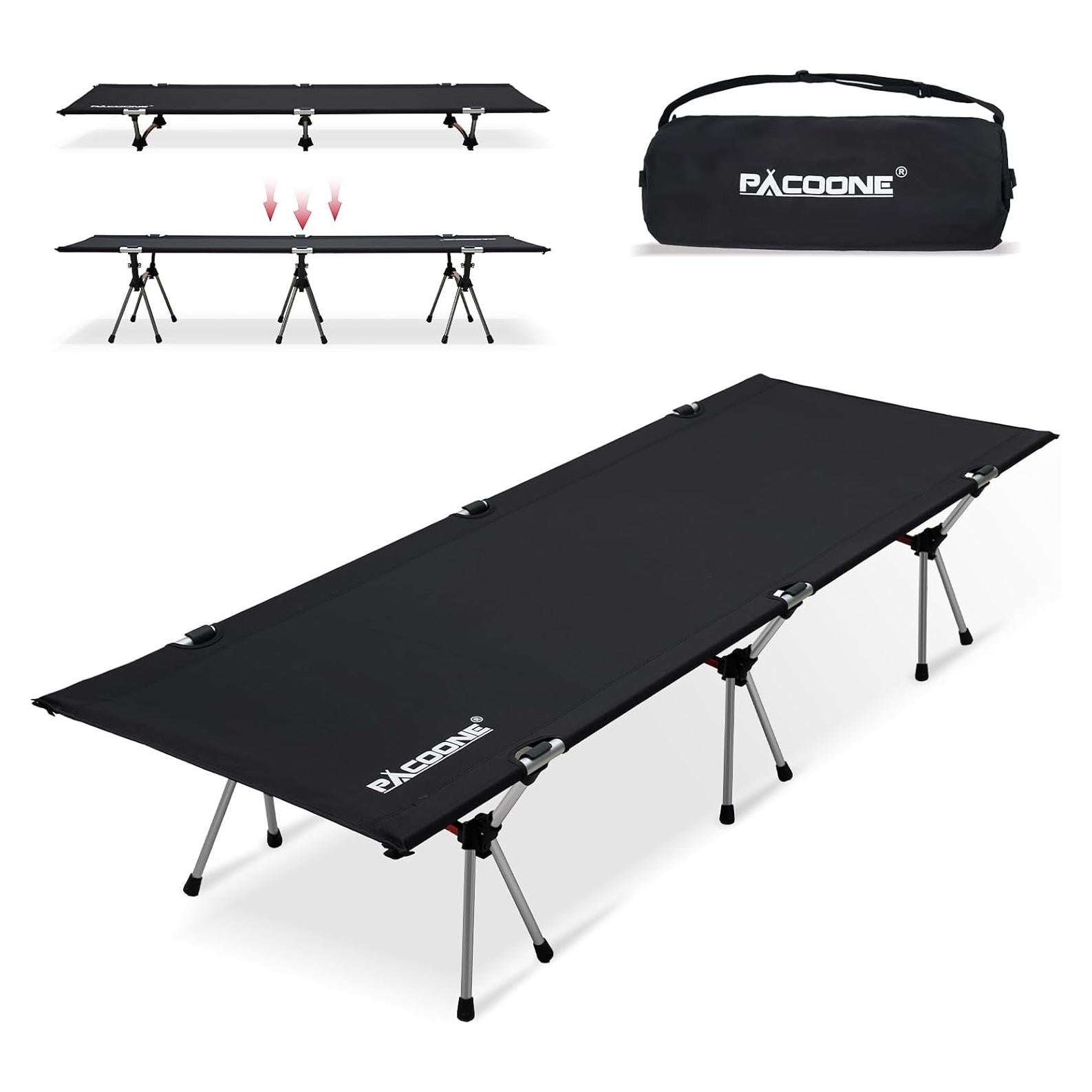 Cama de Camping Plegable PACOONE 2-en-1 Alta Resistencia 150 Kg