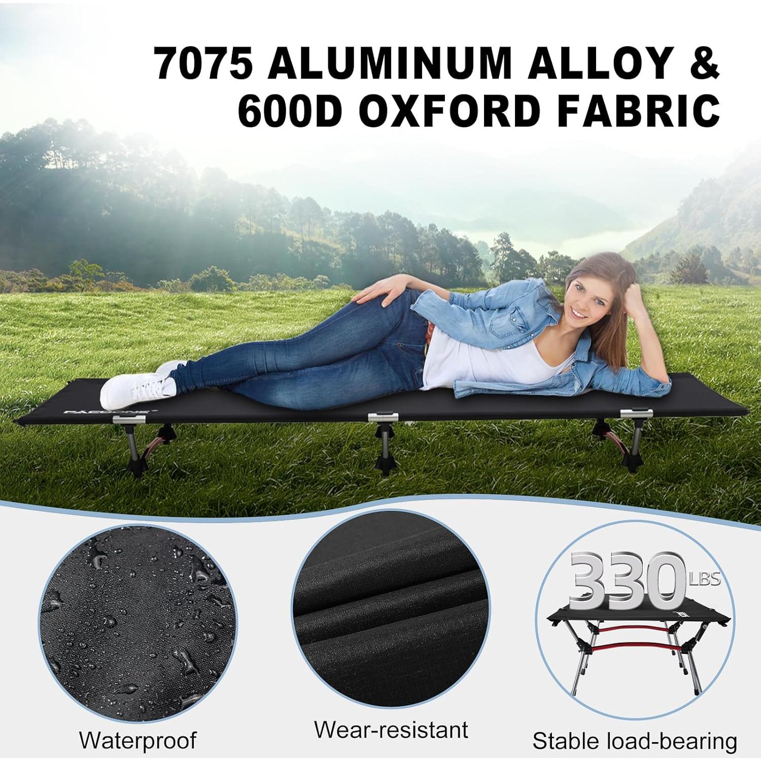 Cama de Camping Plegable PACOONE 2-en-1 Alta Resistencia 150 Kg