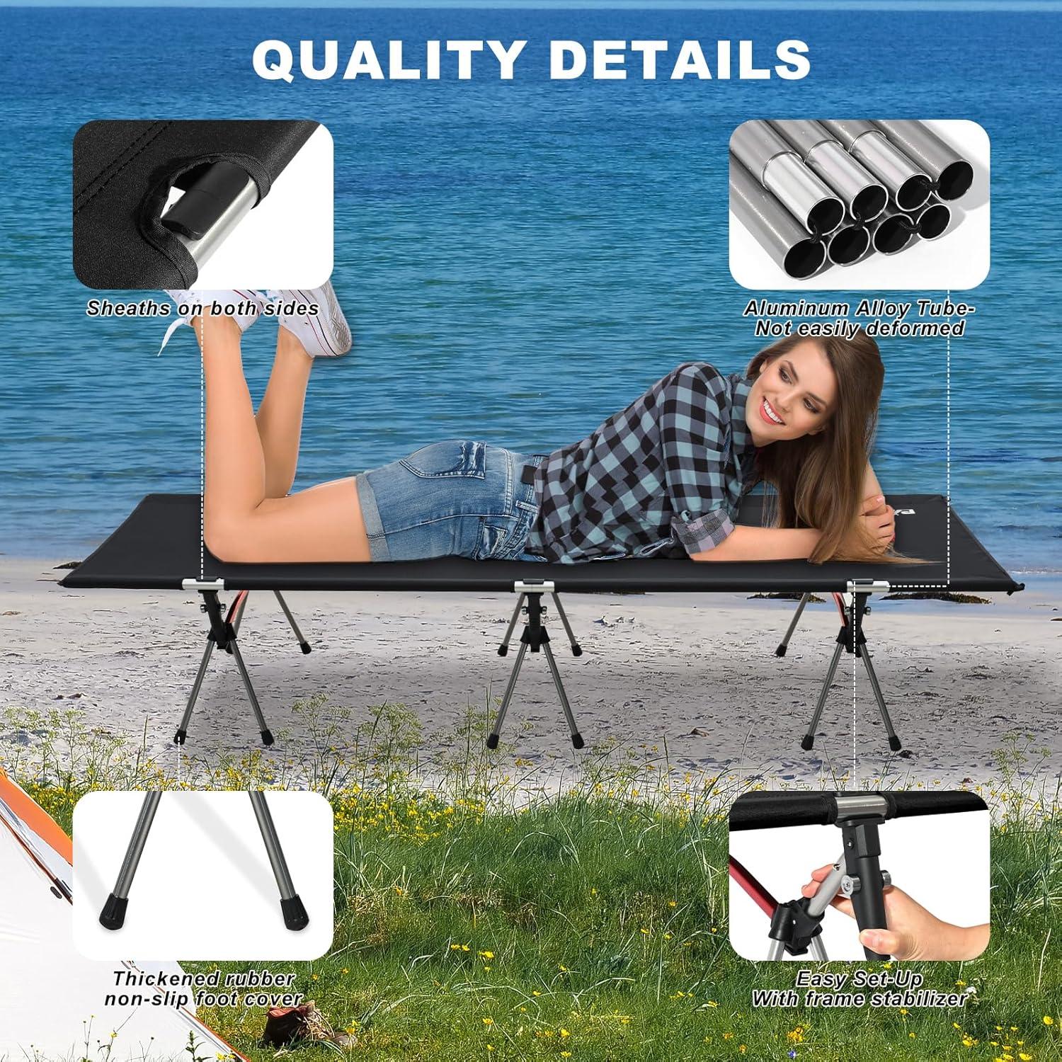 Cama de Camping Plegable PACOONE 2-en-1 Alta Resistencia 150 Kg