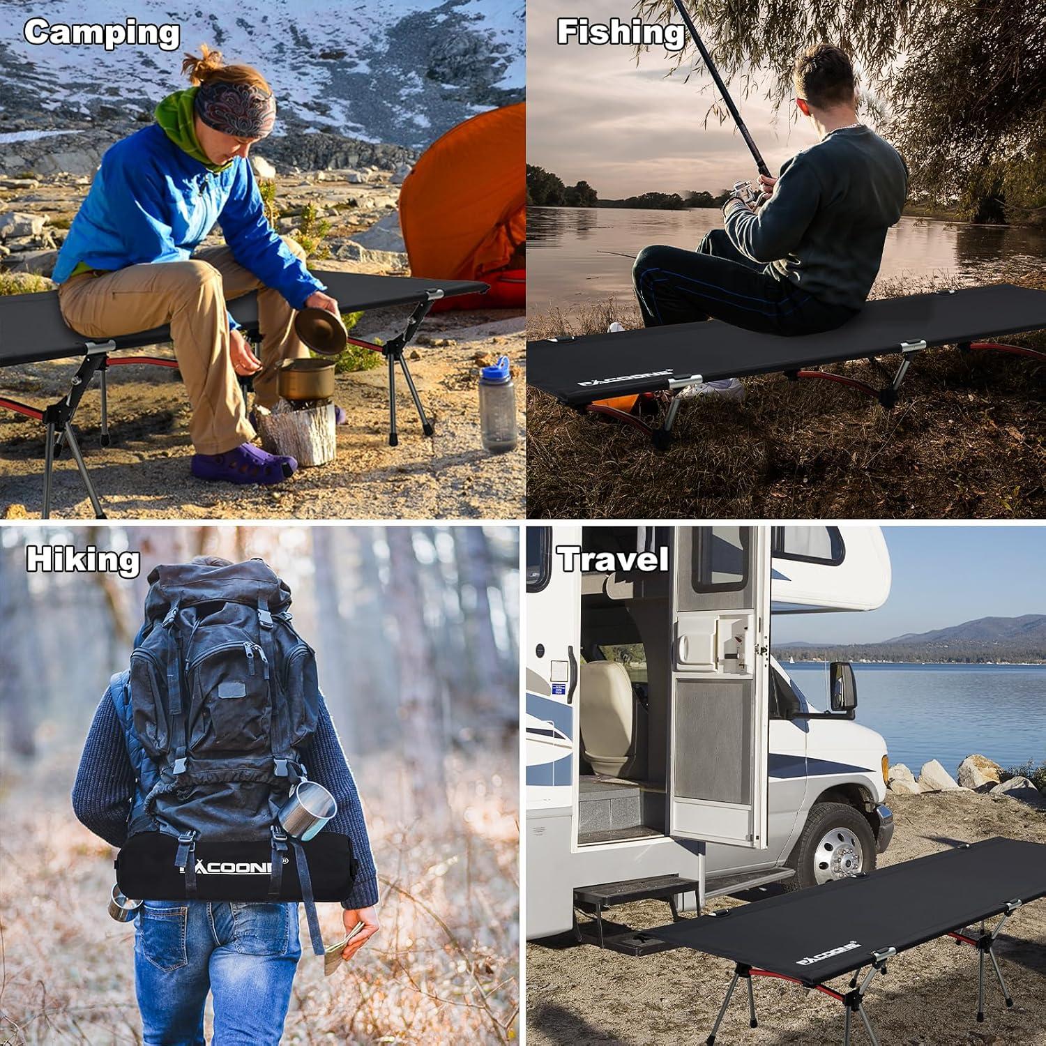 Cama de Camping Plegable PACOONE 2-en-1 Alta Resistencia 150 Kg