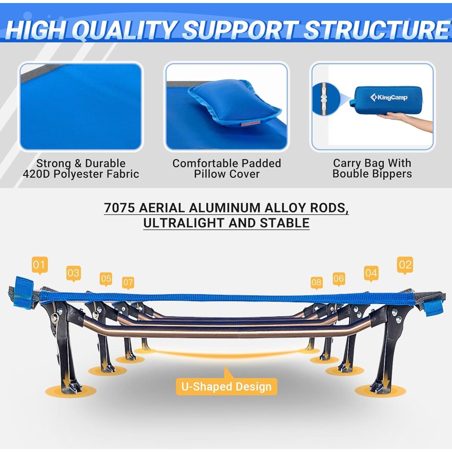 Cama de Camping Plegable KingCamp Azul 190.5x63.5cm Ultraligera