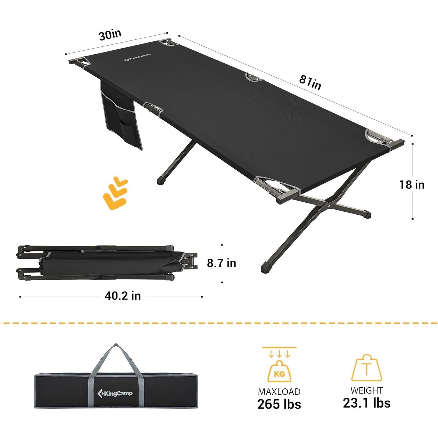 Cama de Camping KingCamp Plegable 205.7x76.2cm Resistente
