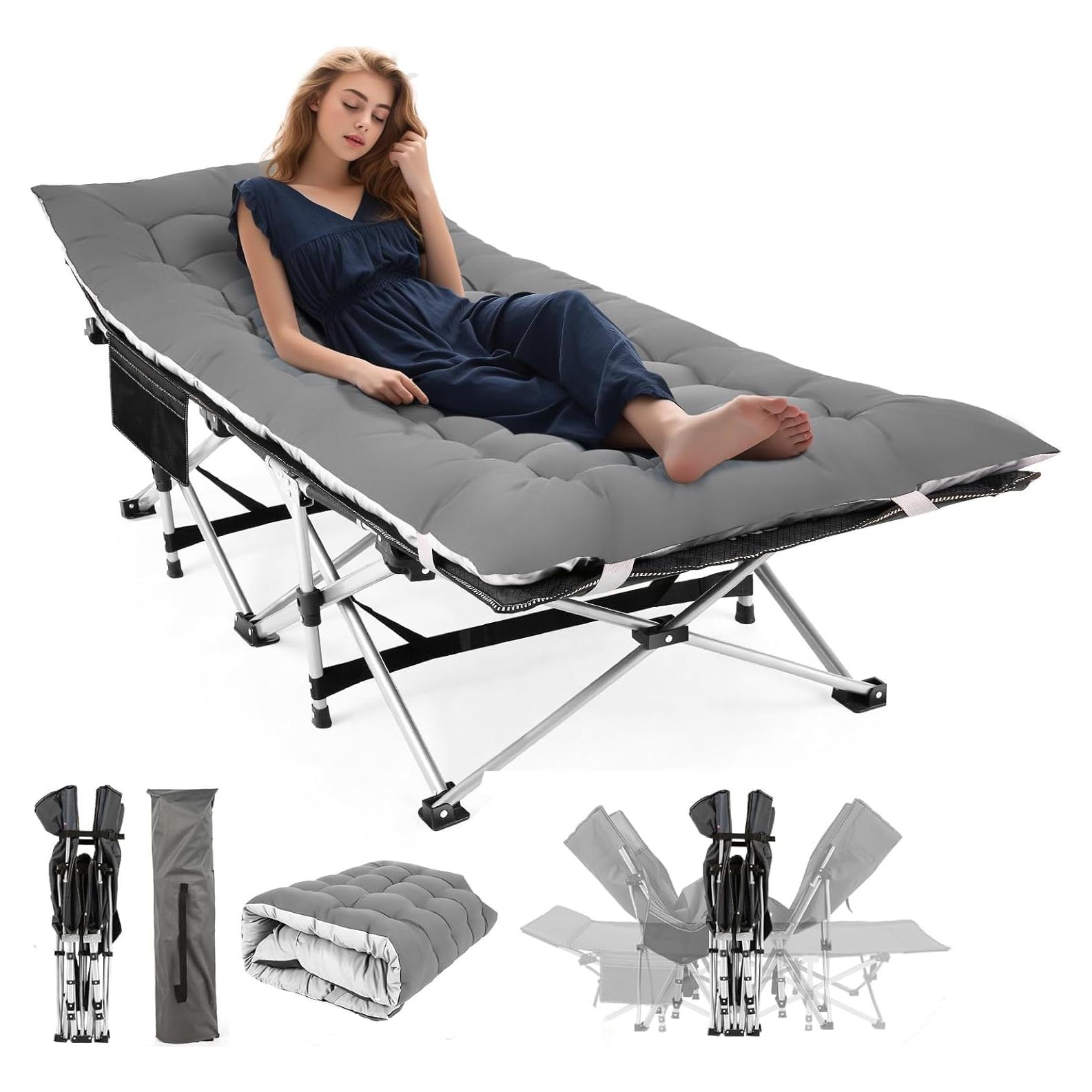 Homdox Camping cot Folding Outdoor Camping Travel Cot with Pad 900LBS(Max Load) - Quality Lightweight Portable Heavy Duty Adult Travel Cot