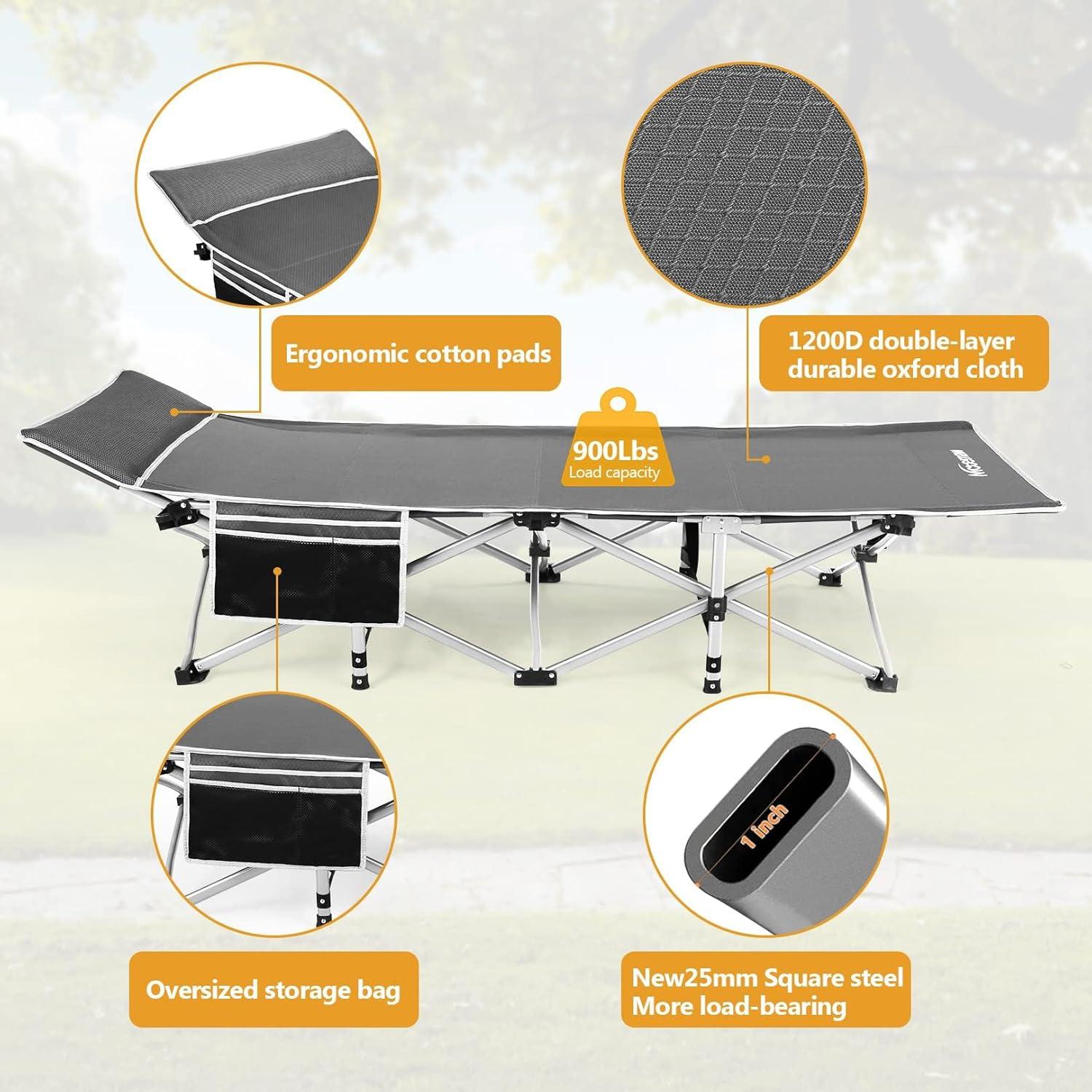 Homdox Camping cot Folding Outdoor Camping Travel Cot with Pad 900LBS(Max Load) - Quality Lightweight Portable Heavy Duty Adult Travel Cot