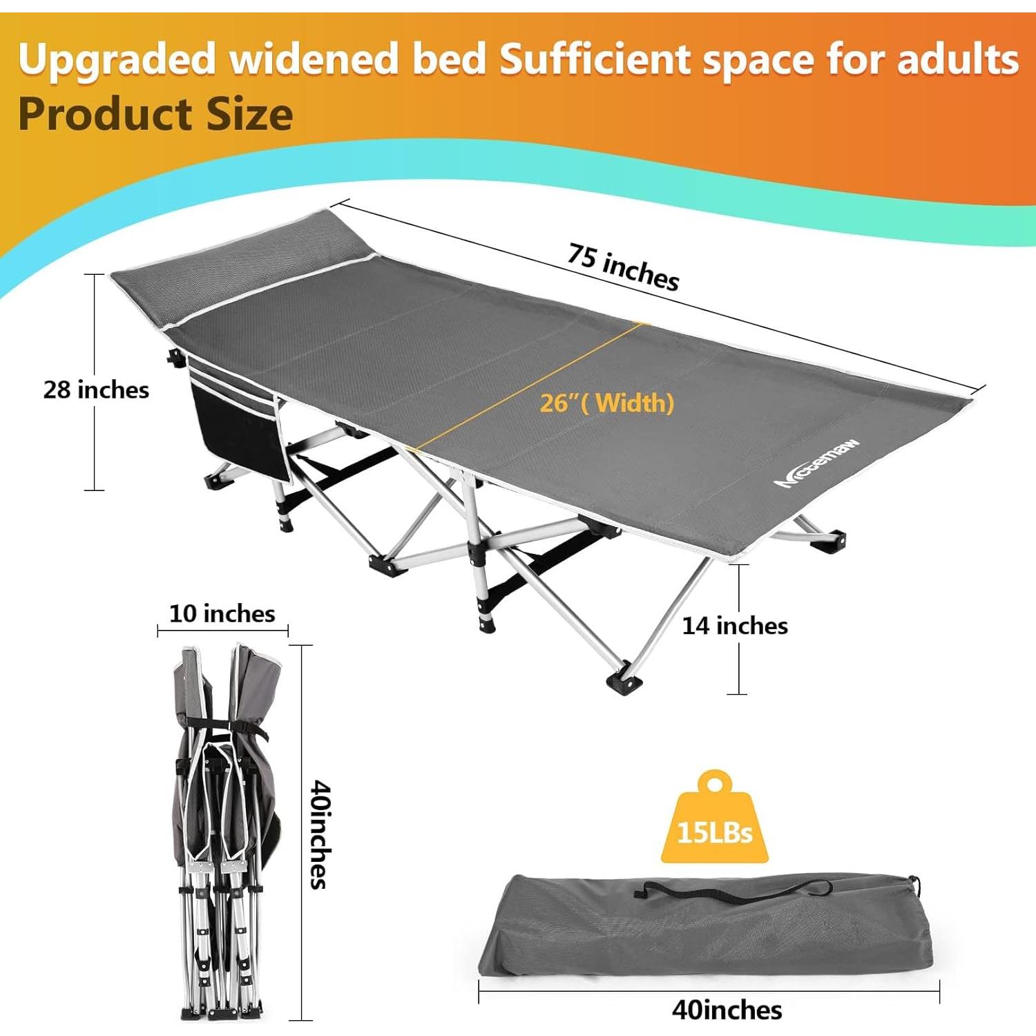 Homdox Camping cot Folding Outdoor Camping Travel Cot with Pad 900LBS(Max Load) - Quality Lightweight Portable Heavy Duty Adult Travel Cot