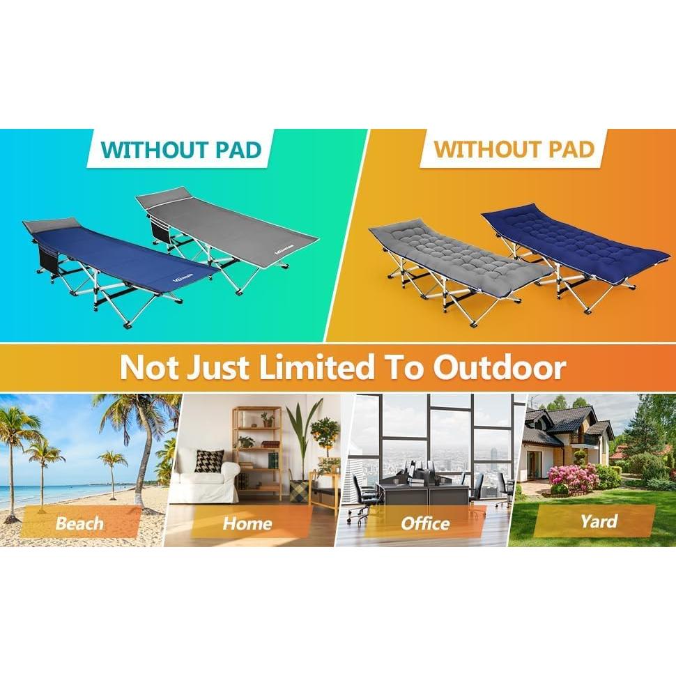 Homdox Camping cot Folding Outdoor Camping Travel Cot with Pad 900LBS(Max Load) - Quality Lightweight Portable Heavy Duty Adult Travel Cot