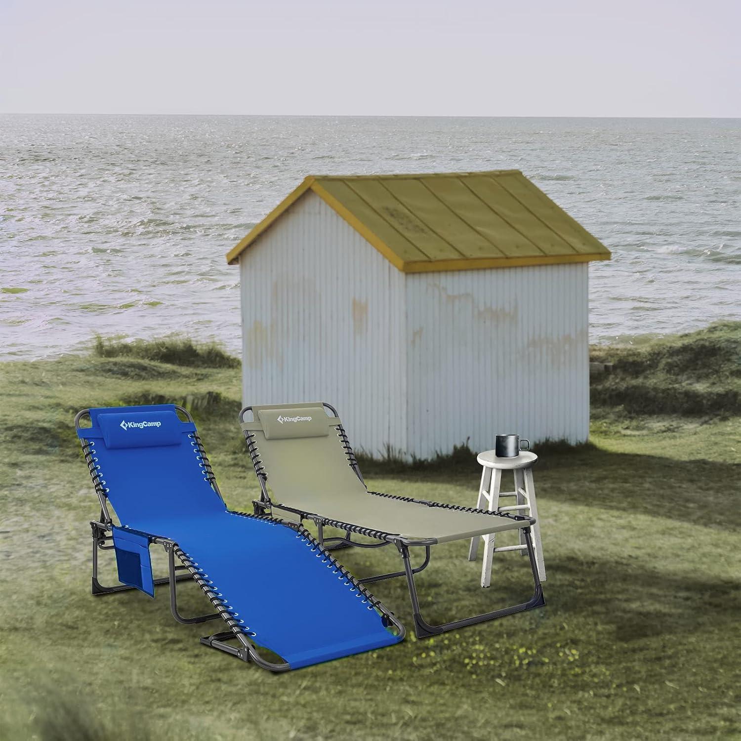 Silla de Camping Reclinable KingCamp Azul 190x59 cm Plegable