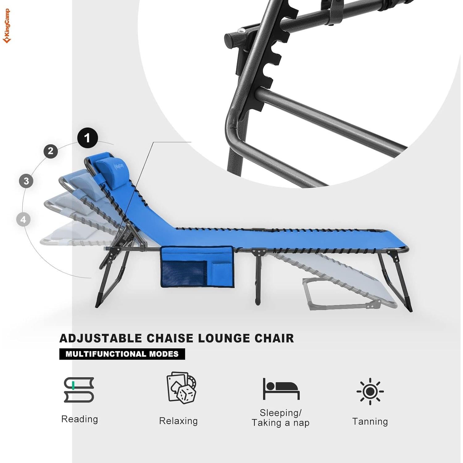 Silla Lounge Plegable KingCamp Azul Cobalto 4 Posiciones