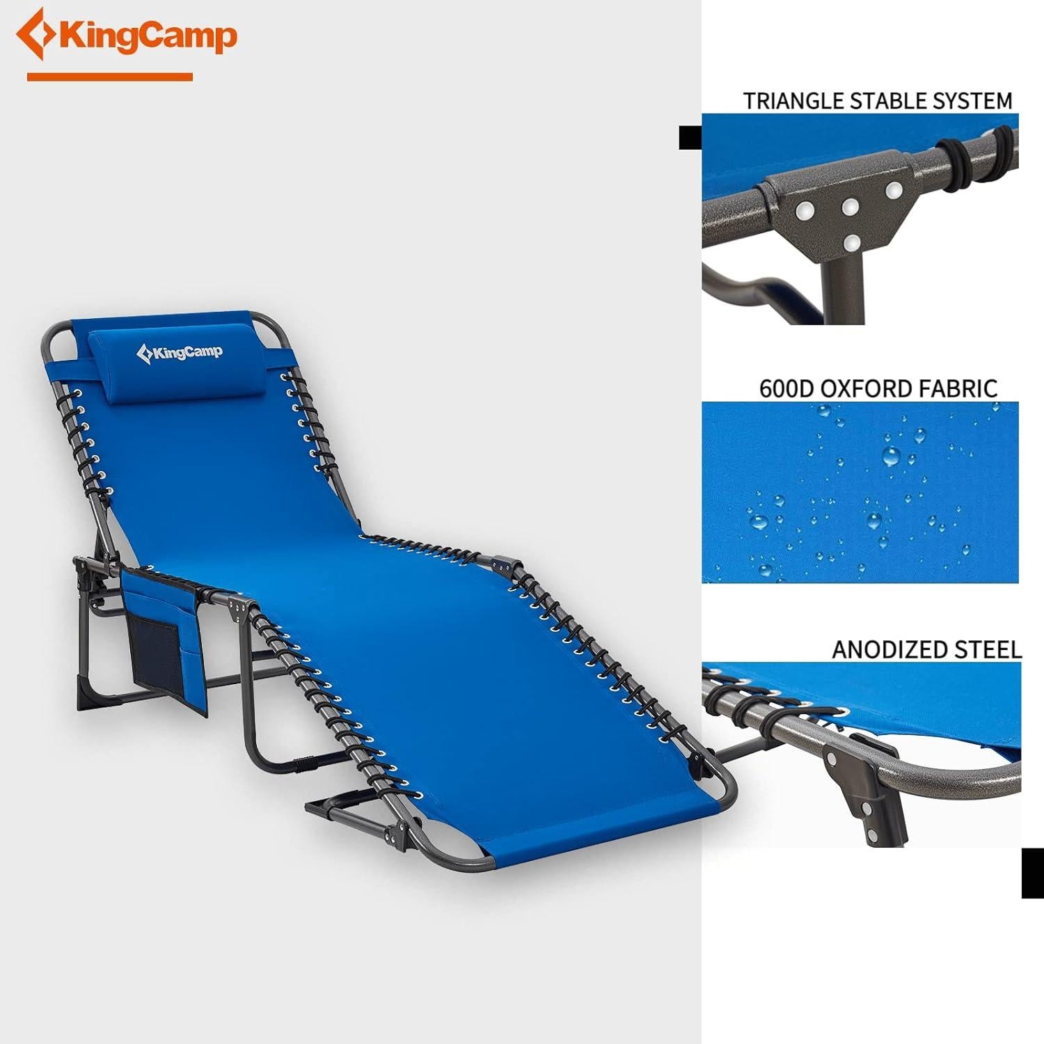 Silla Lounge Plegable KingCamp Azul Cobalto 4 Posiciones