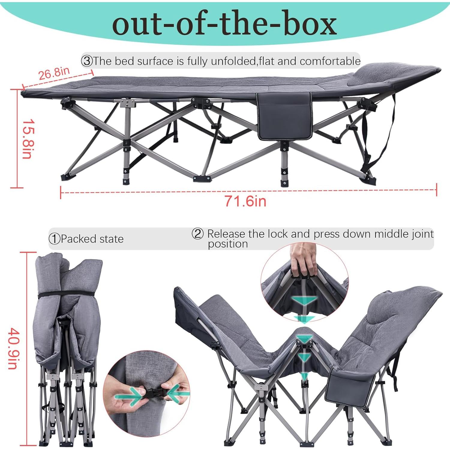 Cama Plegable KAKO para Camping 272 Kg Portátil Gris