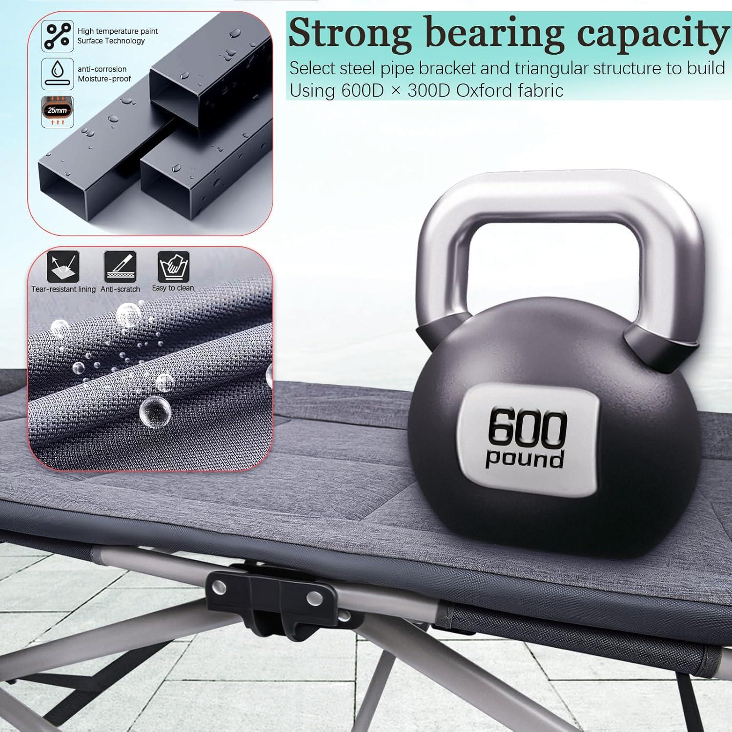 Cama Plegable KAKO para Camping 272 Kg Portátil Gris