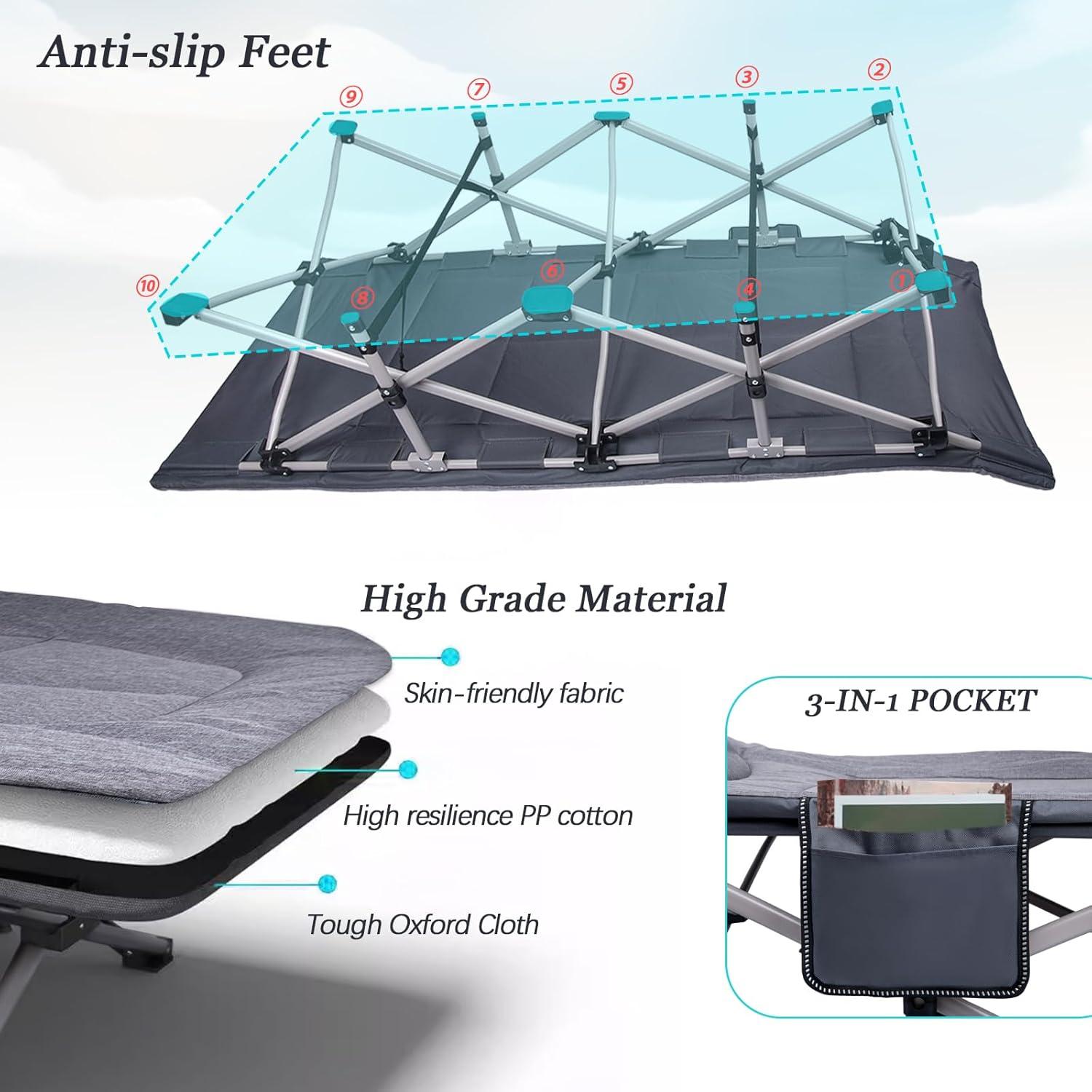 Cama Plegable KAKO para Camping 272 Kg Portátil Gris