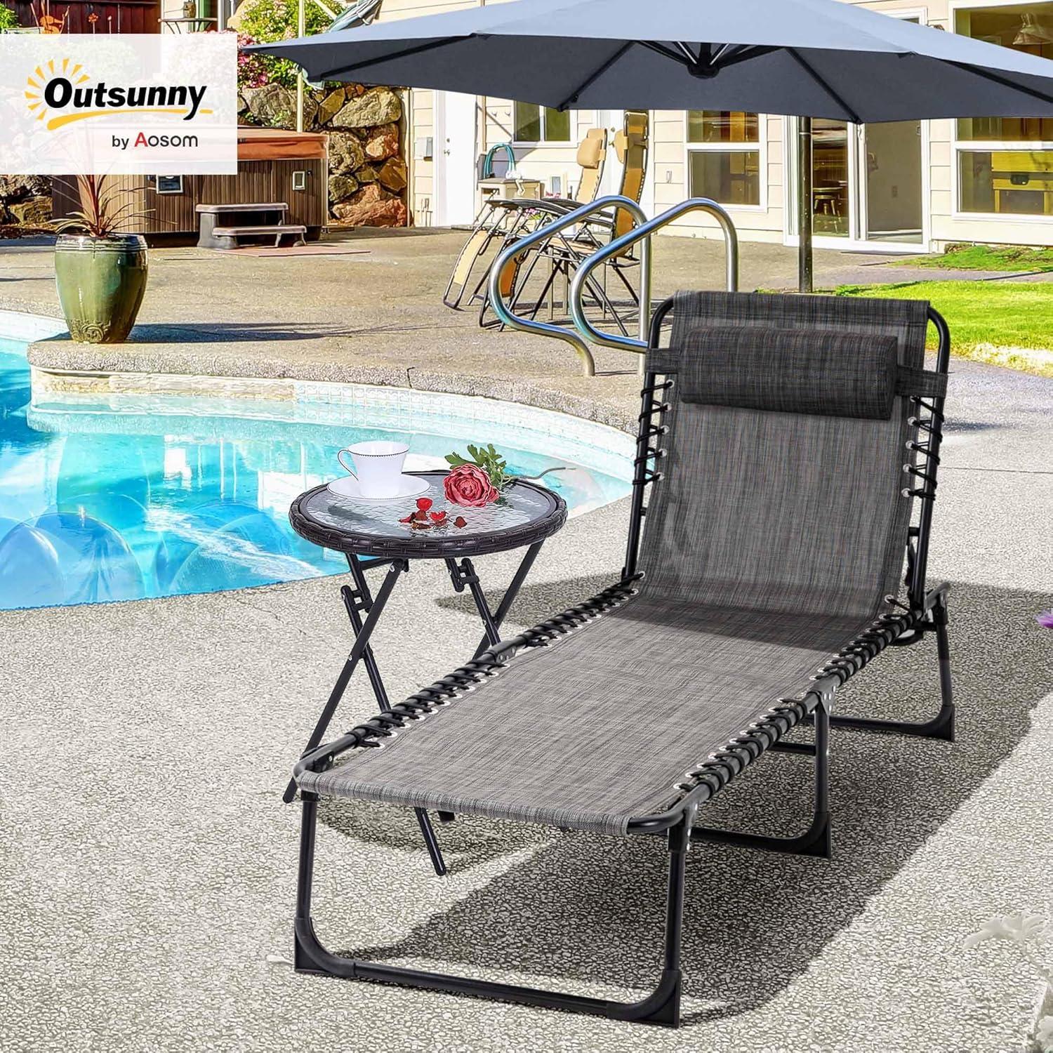 Silla Reclinable de Jardín Outsunny 5 Posiciones Plegable Gris