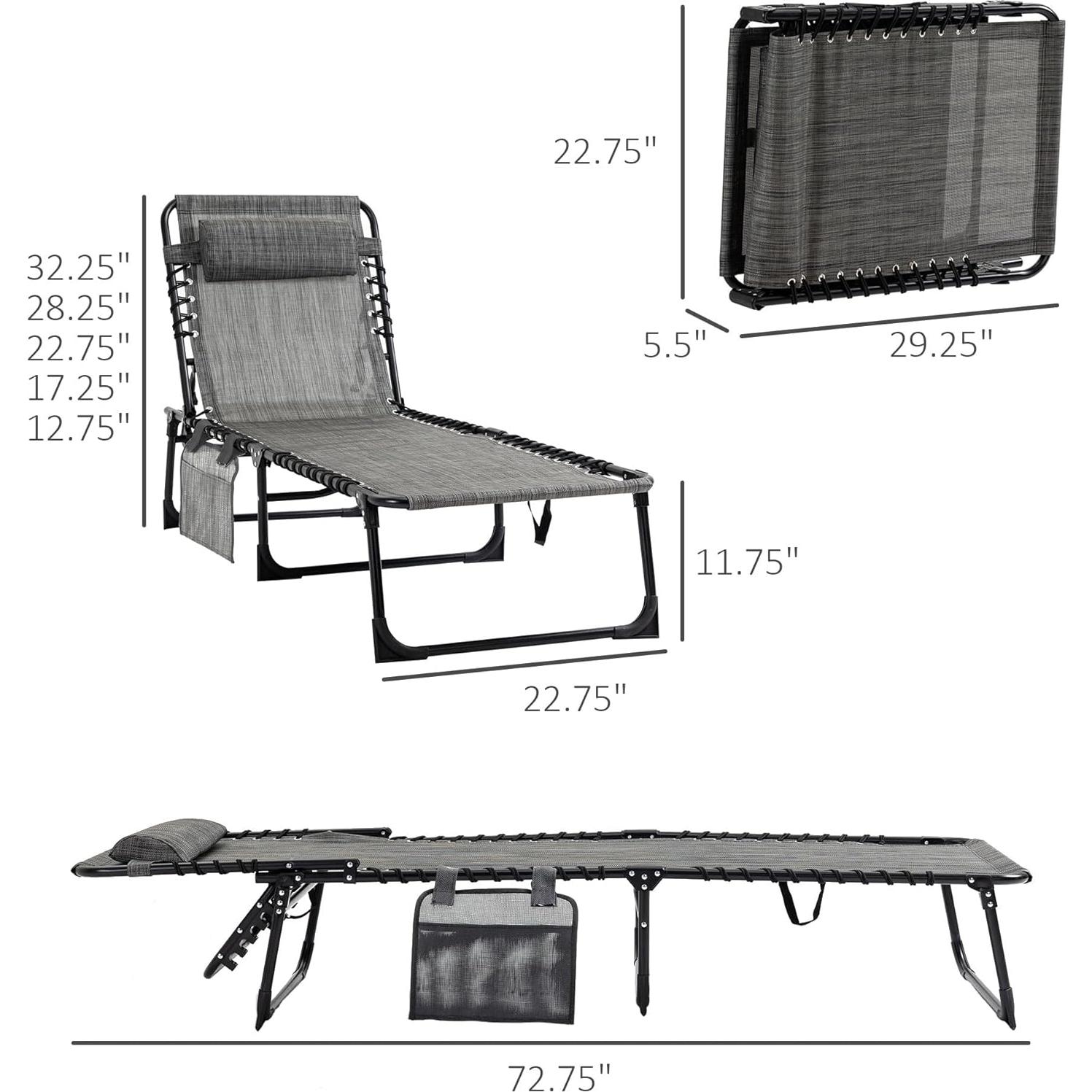 Silla Reclinable de Jardín Outsunny 5 Posiciones Plegable Gris
