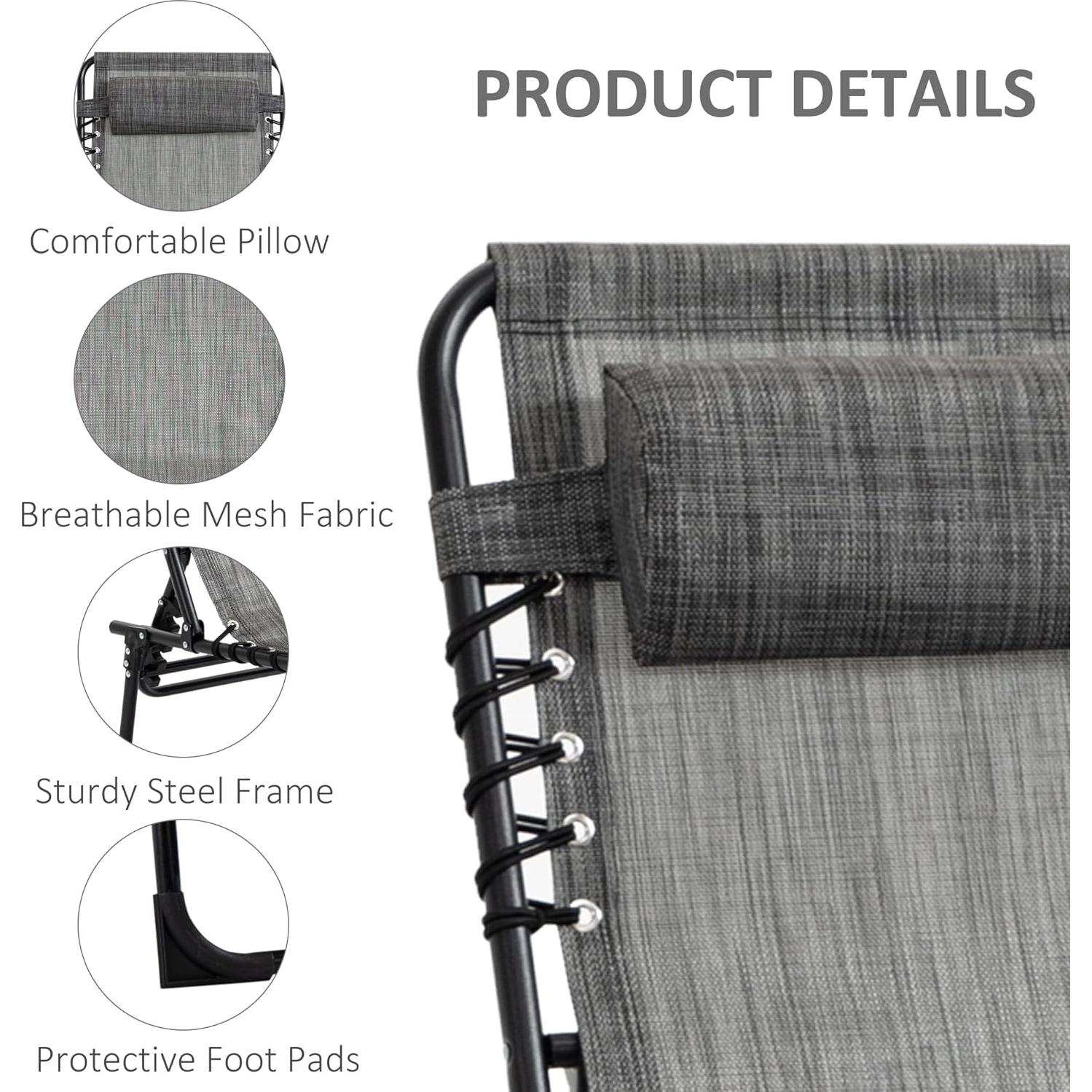 Silla Reclinable de Jardín Outsunny 5 Posiciones Plegable Gris