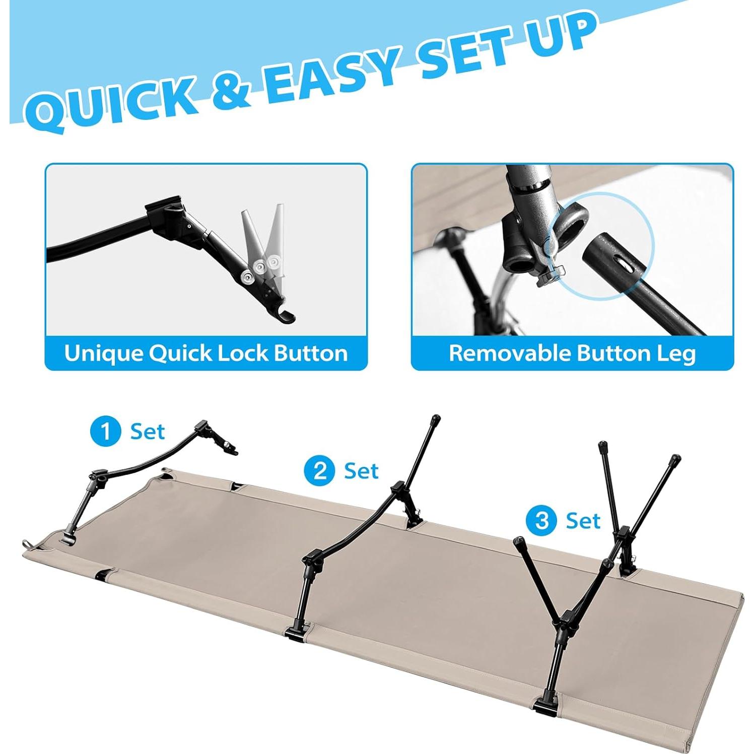 Cama de Camping OSWIN Plegable Ultraligera 150 kg Caqui