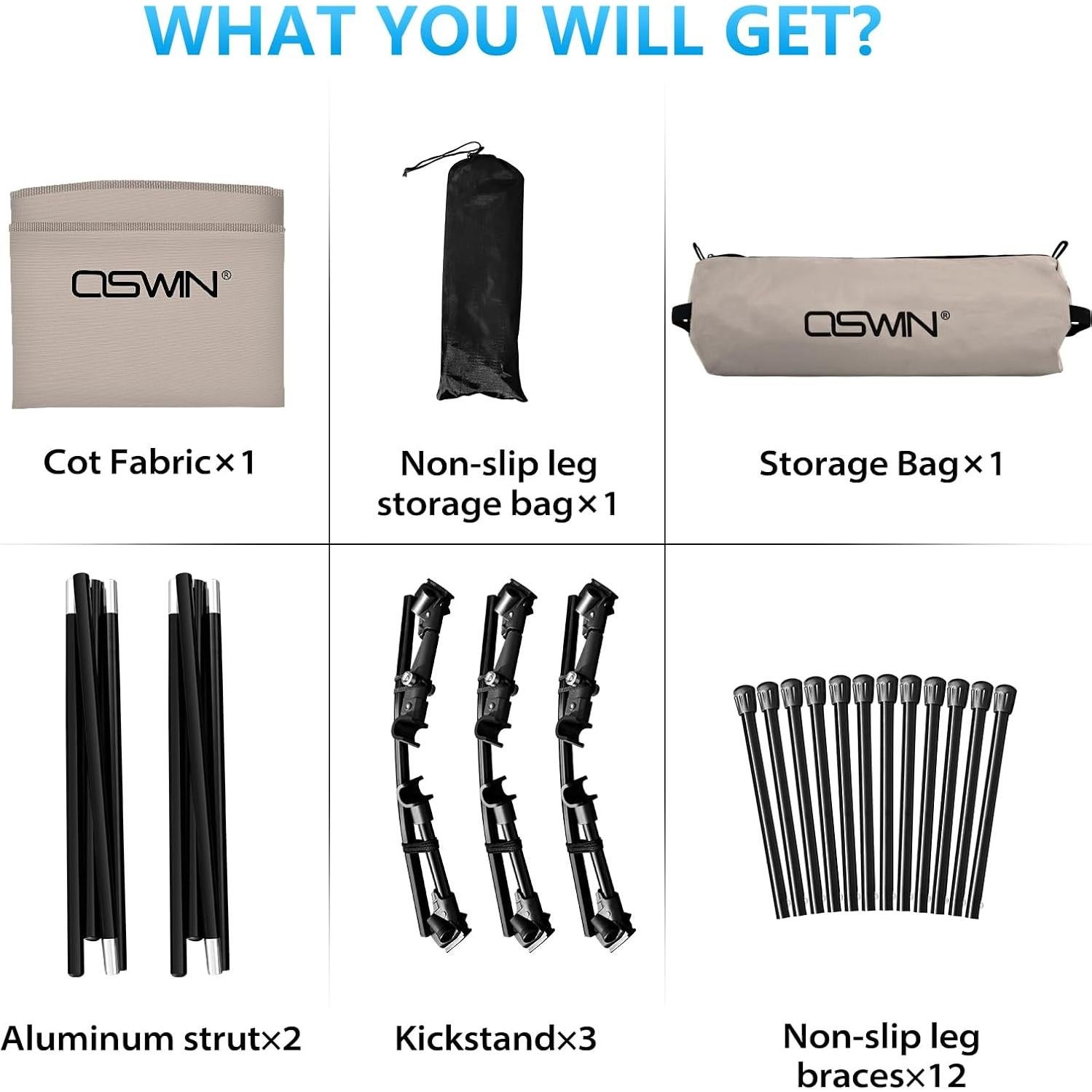 Cama de Camping OSWIN Plegable Ultraligera 150 kg Caqui