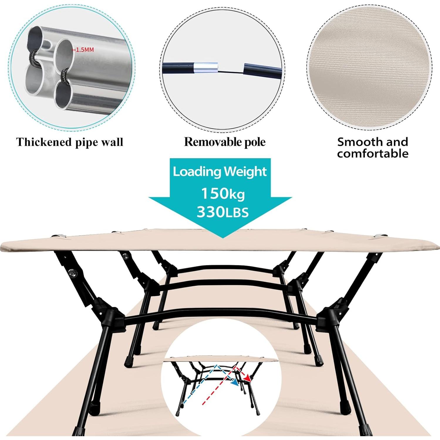 Cama de Camping OSWIN Plegable Ultraligera 150 kg Caqui