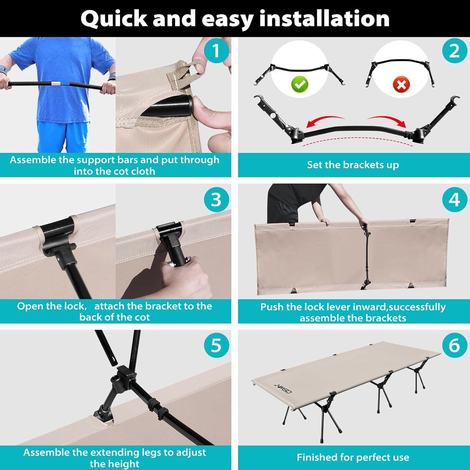 Cama de Camping OSWIN Plegable Ultraligera 150 kg Caqui