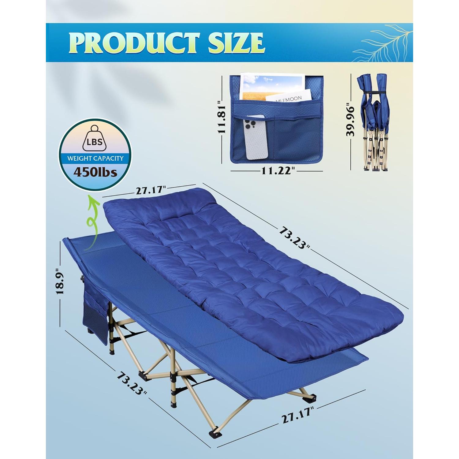Cama de Camping Plegable WLIVE 1200D Azul 185.7x68.9cm
