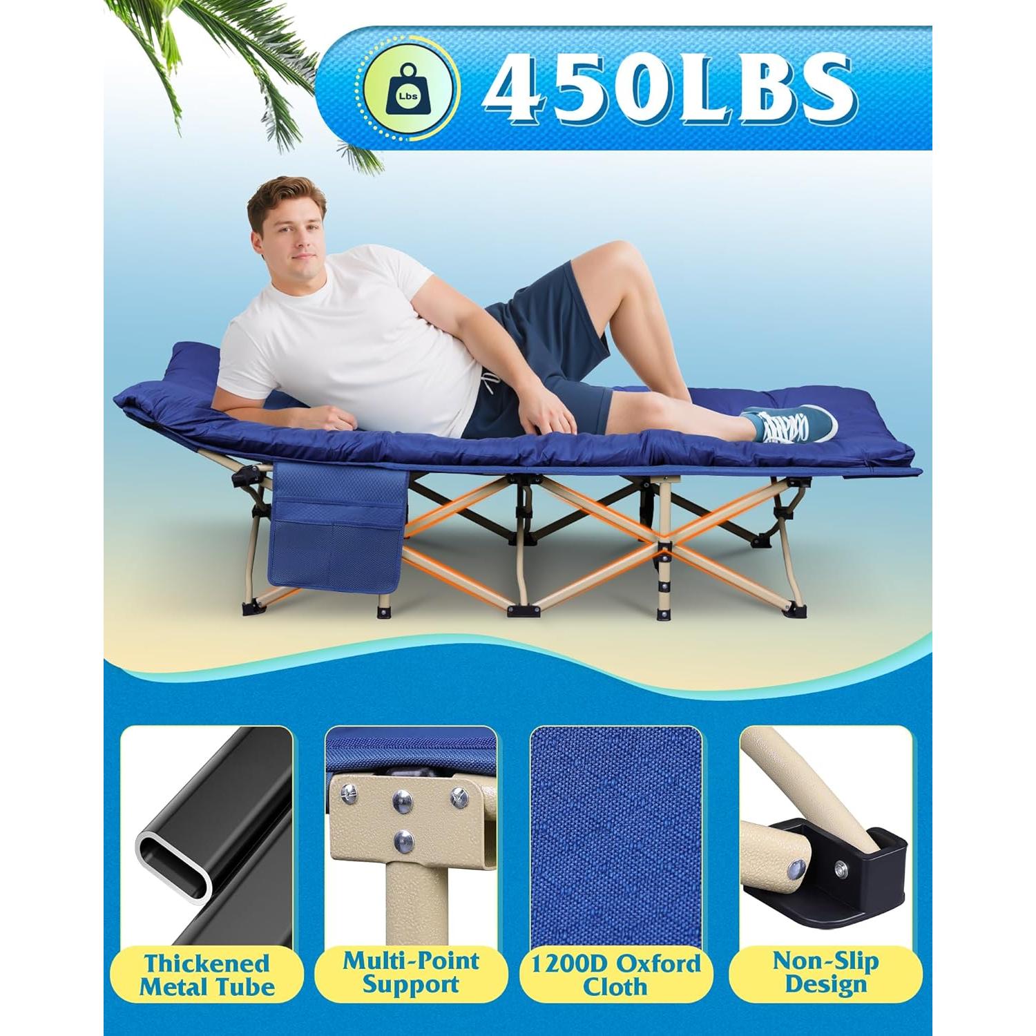 Cama de Camping Plegable WLIVE 1200D Azul 185.7x68.9cm